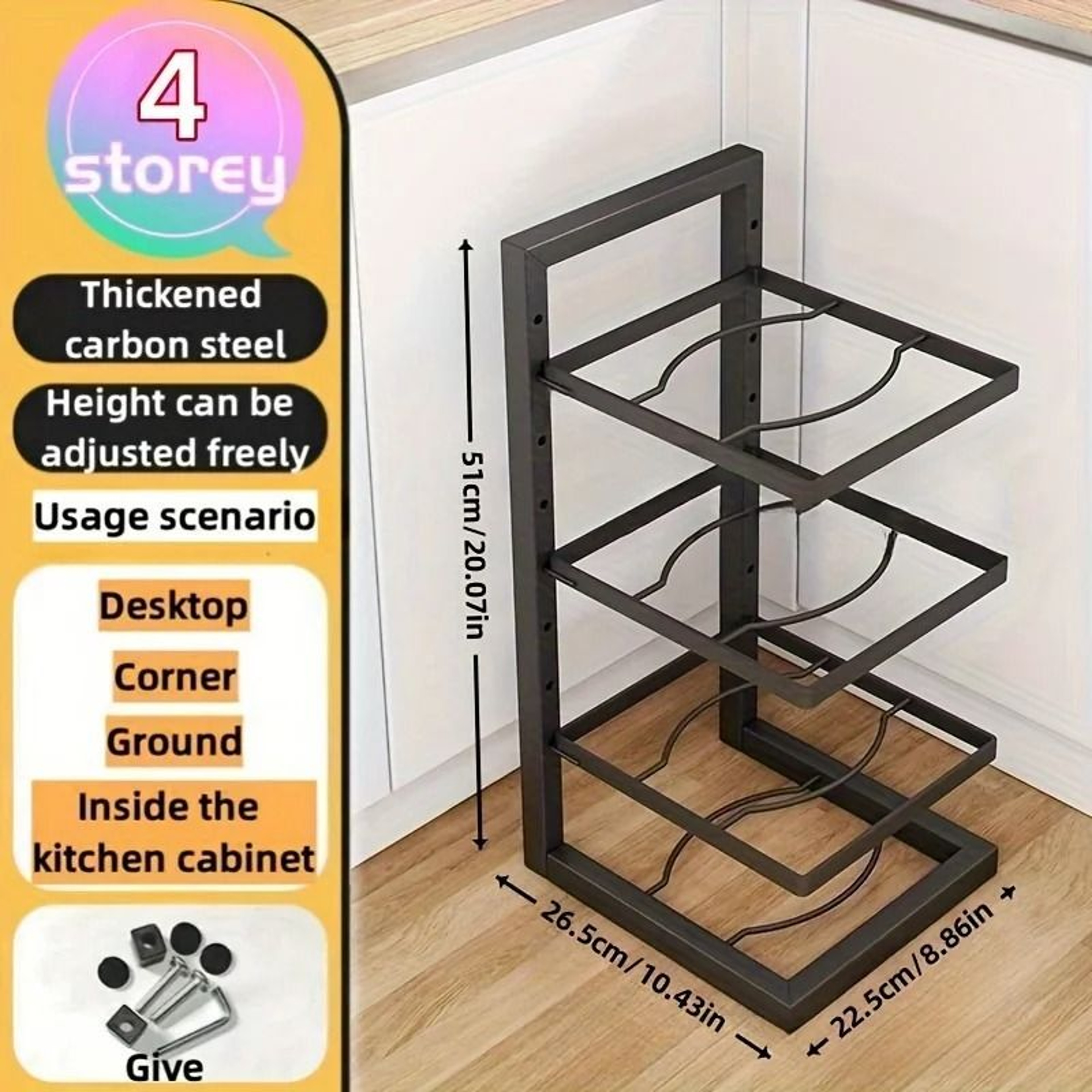 Adjustable Stainless Steel Pot Rack  MultiLayer Household Pan Organizer  HeavyDuty Kitchen Storage  8