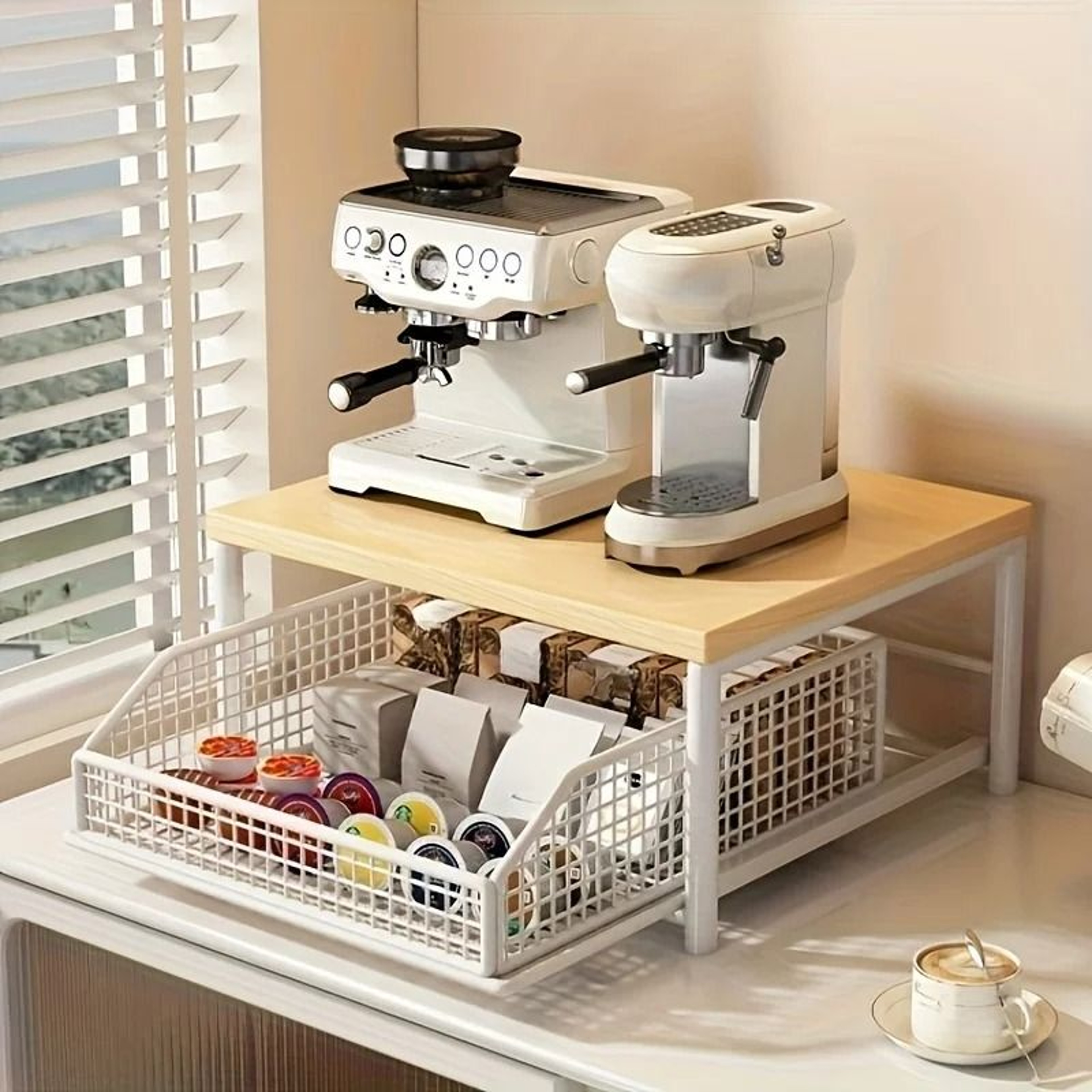 Modern Wood  Metal Microwave Rack  Sturdy Countertop Storage Shelf  SpaceSaving Kitchen Organizer 5