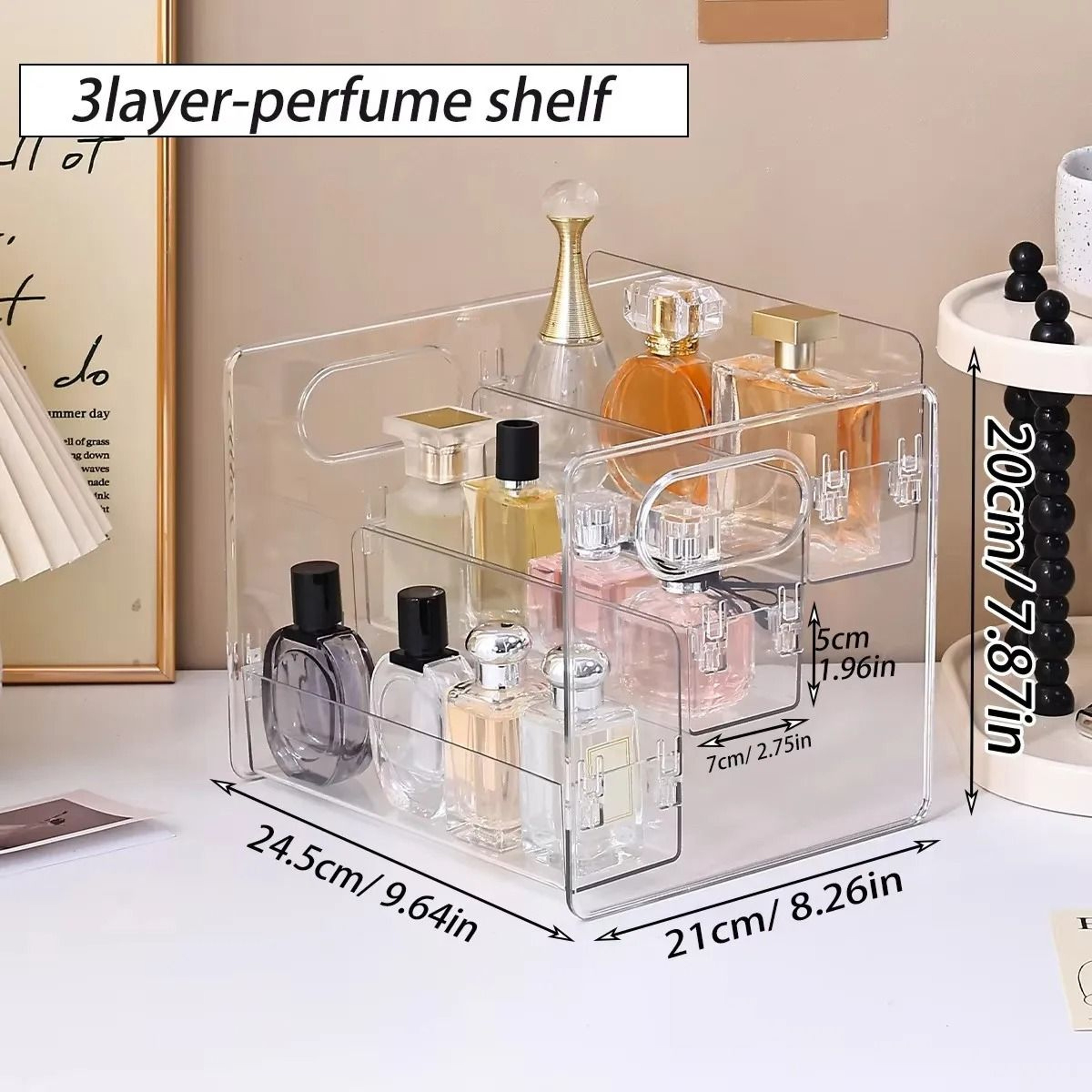 3Tier Acrylic Perfume Display Stand  Transparent Desktop Cosmetic Organizer  Tiered Vanity  Dresser 6