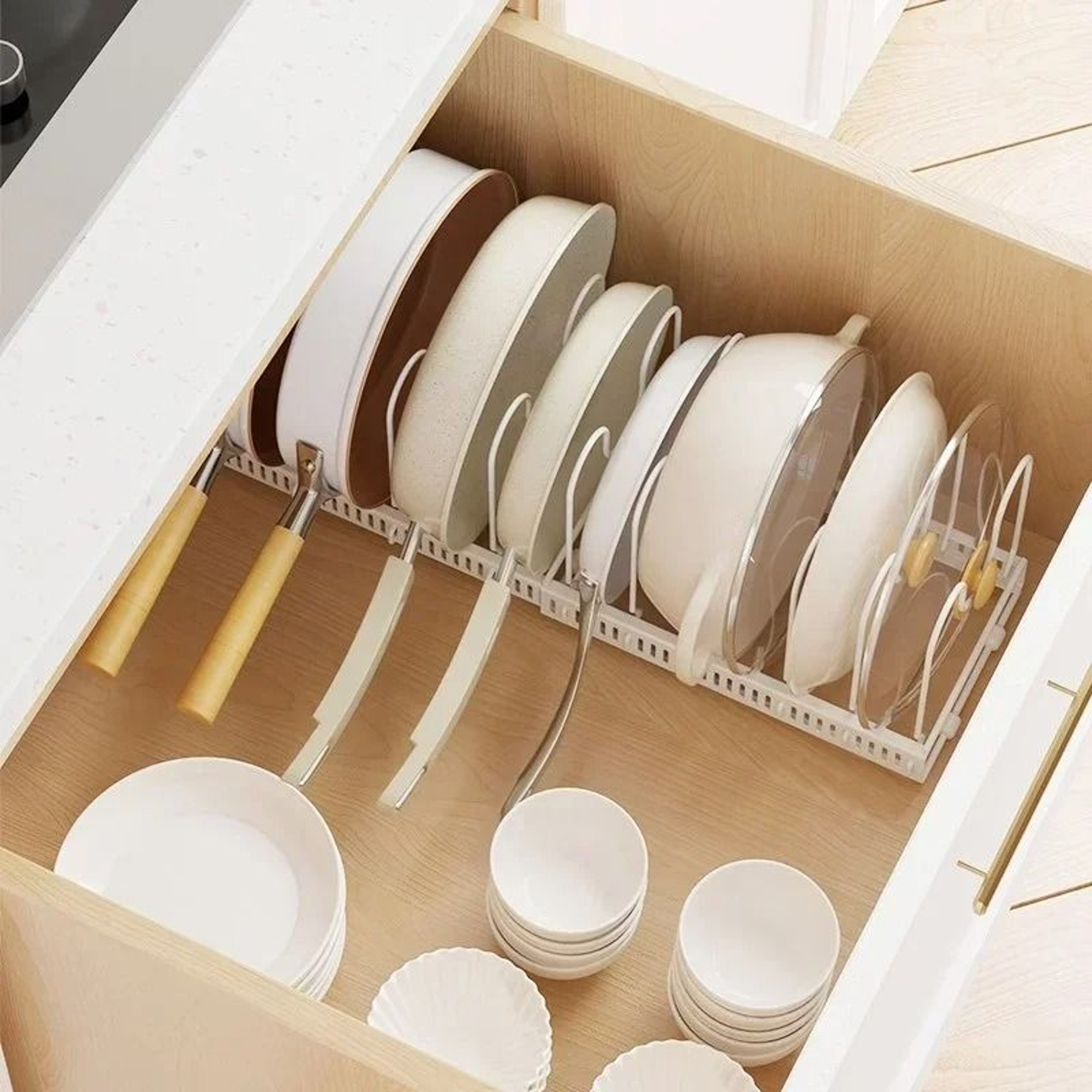 Adjustable Carbon Steel Pot Rack  MultiLayer Retractable Pan  Bowl Storage  Expandable Cookware Dry 5