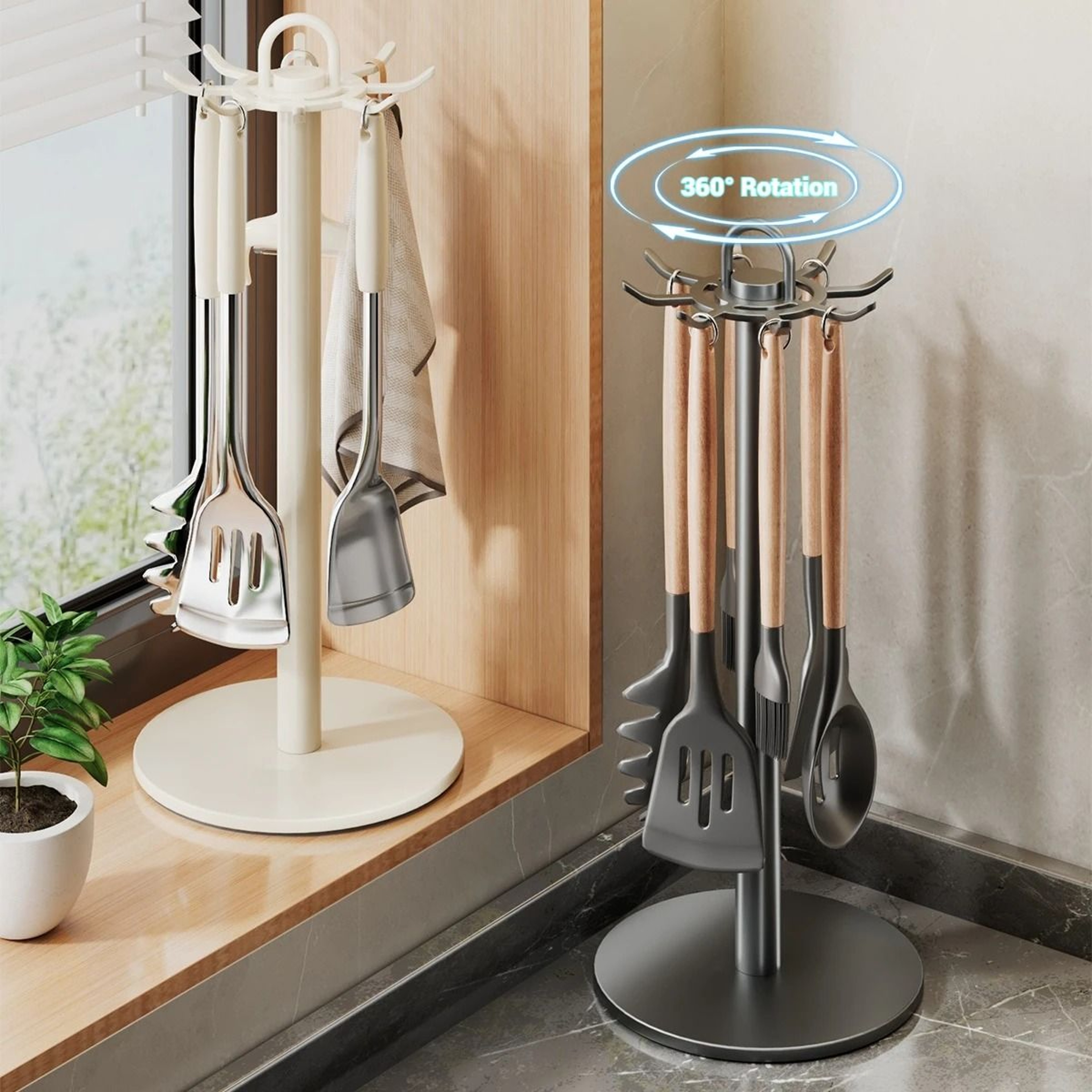 Rotating Kitchen Utensil Stand  8Hook Storage Hanger For Countertop Organization 5