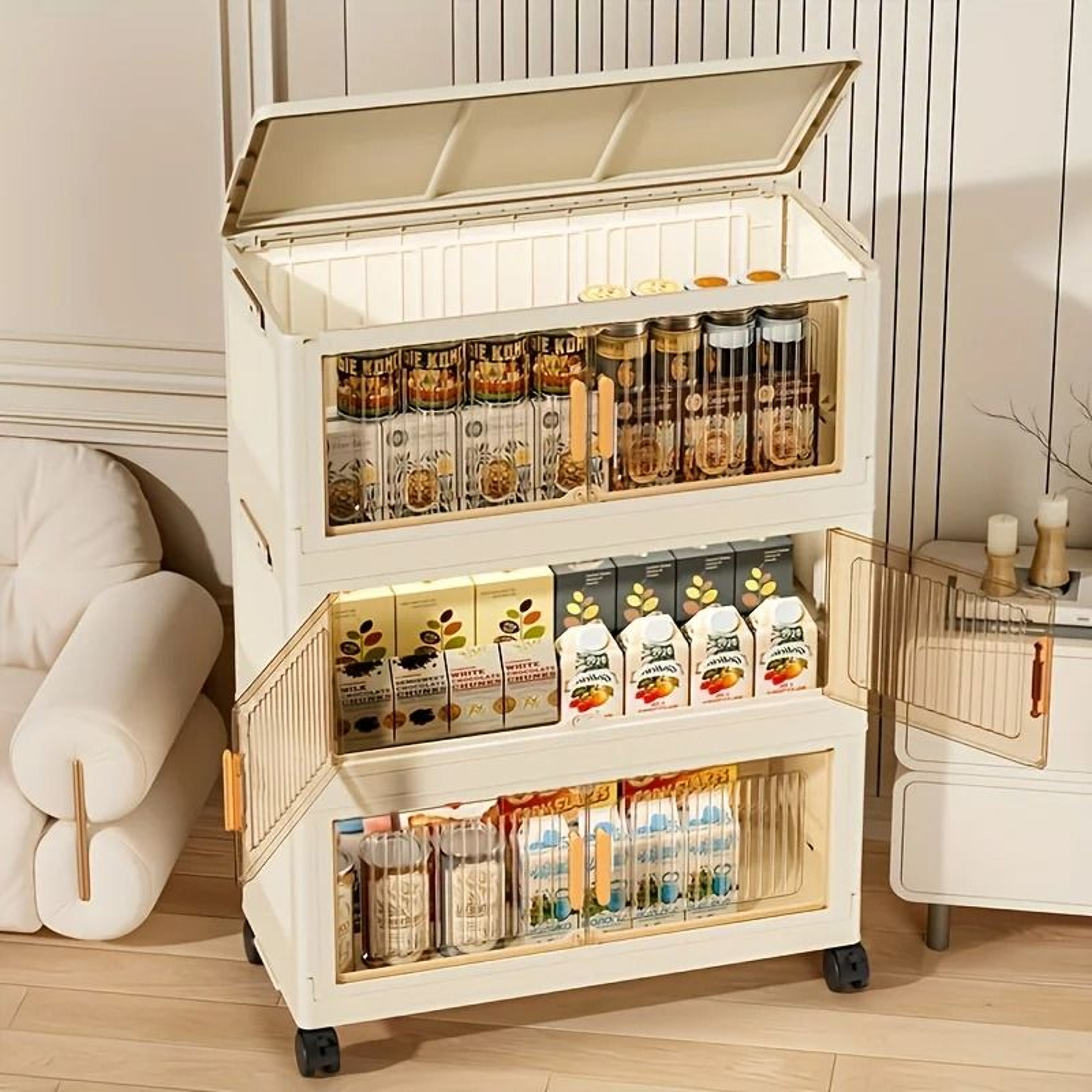 Foldable Mobile Storage Cabinet  345Tier Stackable Organizer With Wheels  Portable Closet  Pantry F 2