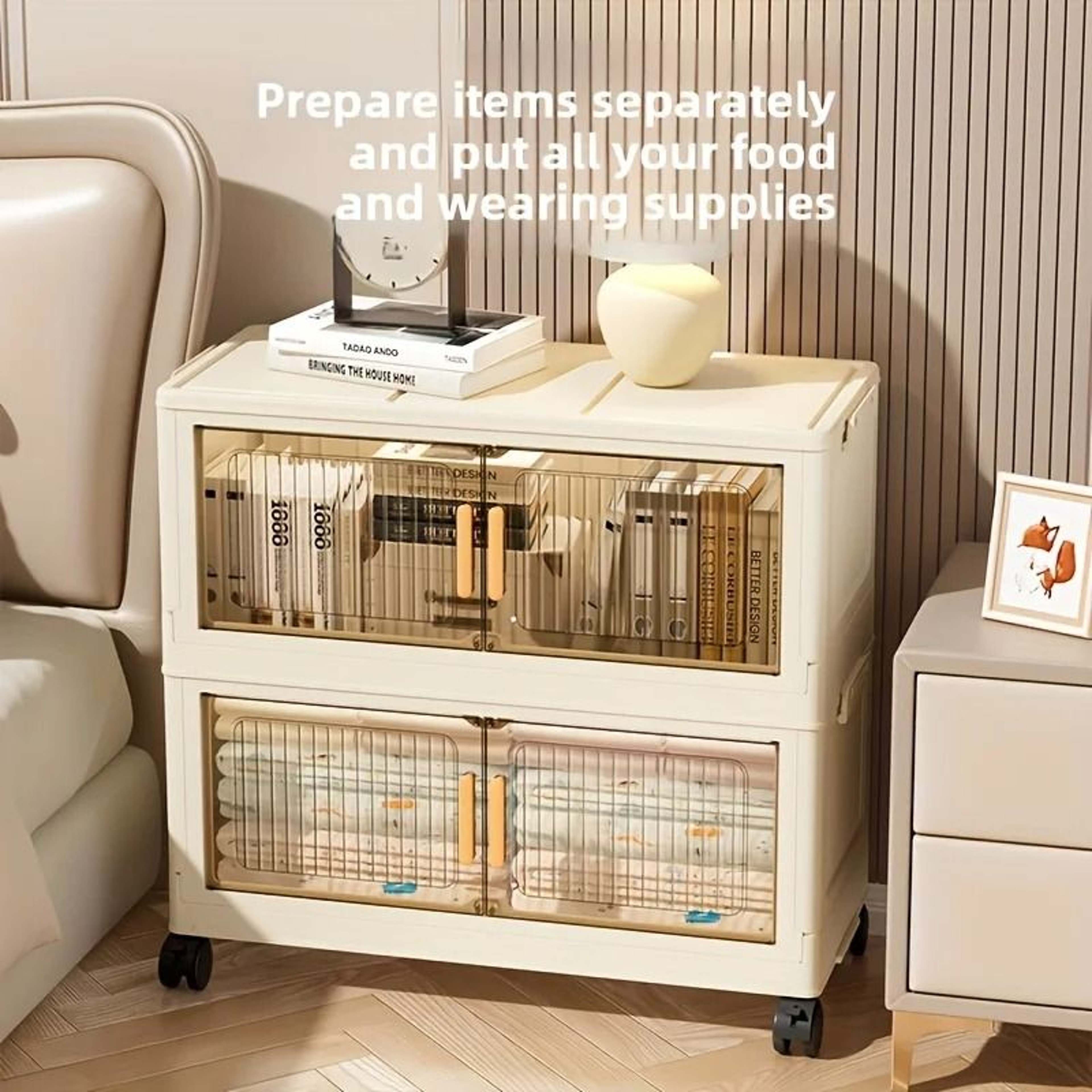 Foldable Mobile Storage Cabinet  345Tier Stackable Organizer With Wheels  Portable Closet  Pantry F 4