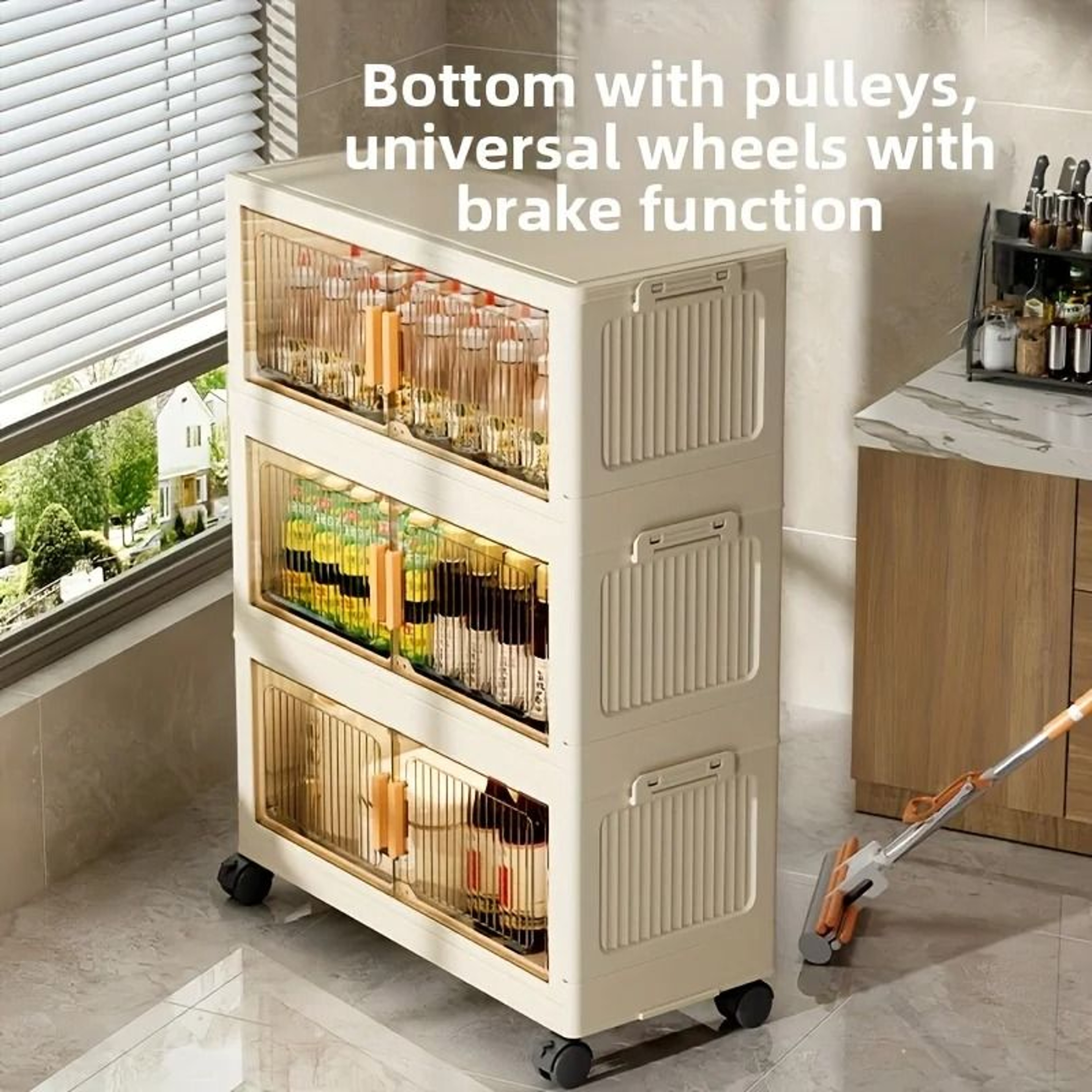 Foldable Mobile Storage Cabinet  345Tier Stackable Organizer With Wheels  Portable Closet  Pantry F 5