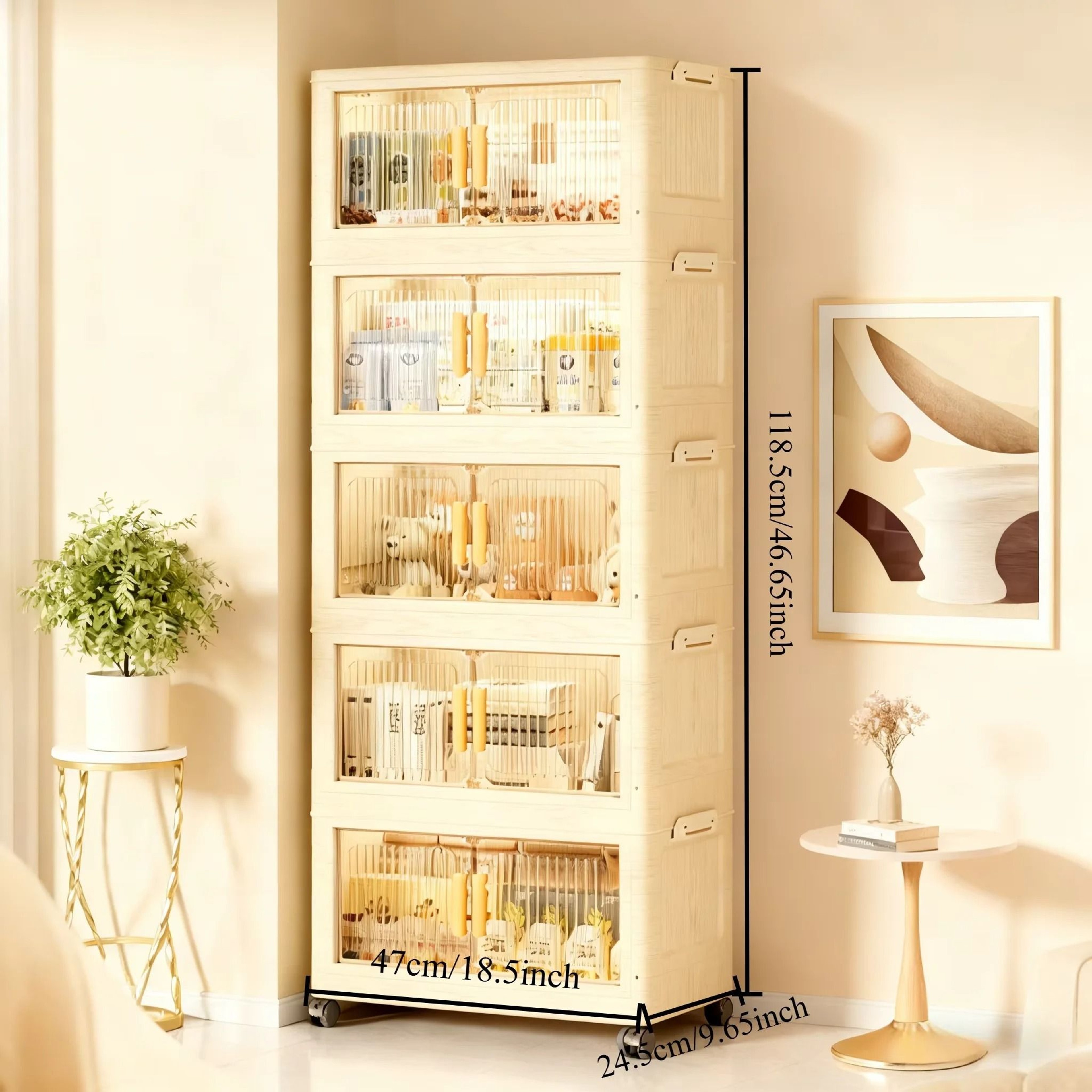 Foldable Mobile Storage Cabinet  345Tier Stackable Organizer With Wheels  Portable Closet  Pantry F 8