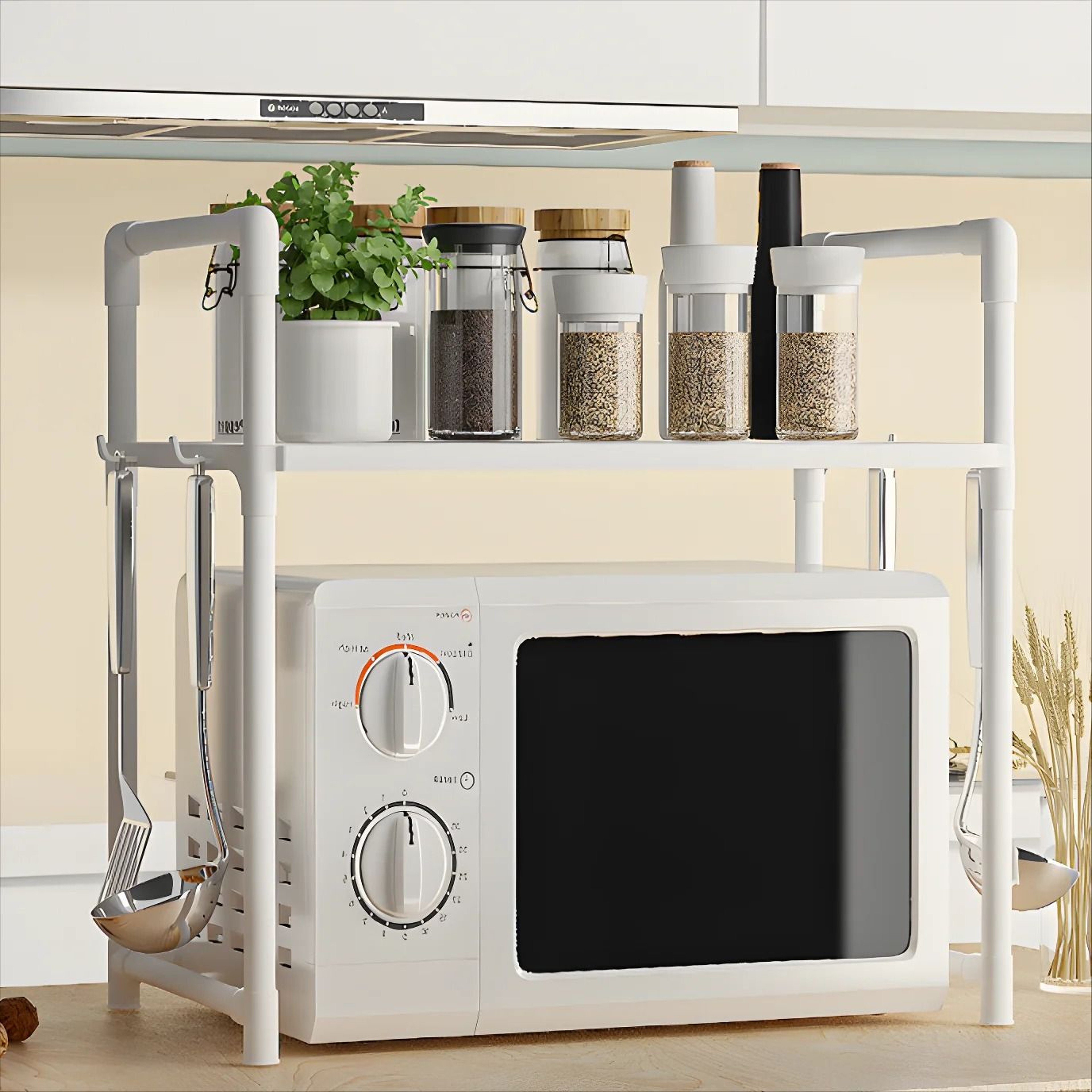 Microwave Oven Storage Rack  SpaceSaving Countertop Organizer  Plastic Kitchen Utensil  Tableware S 6