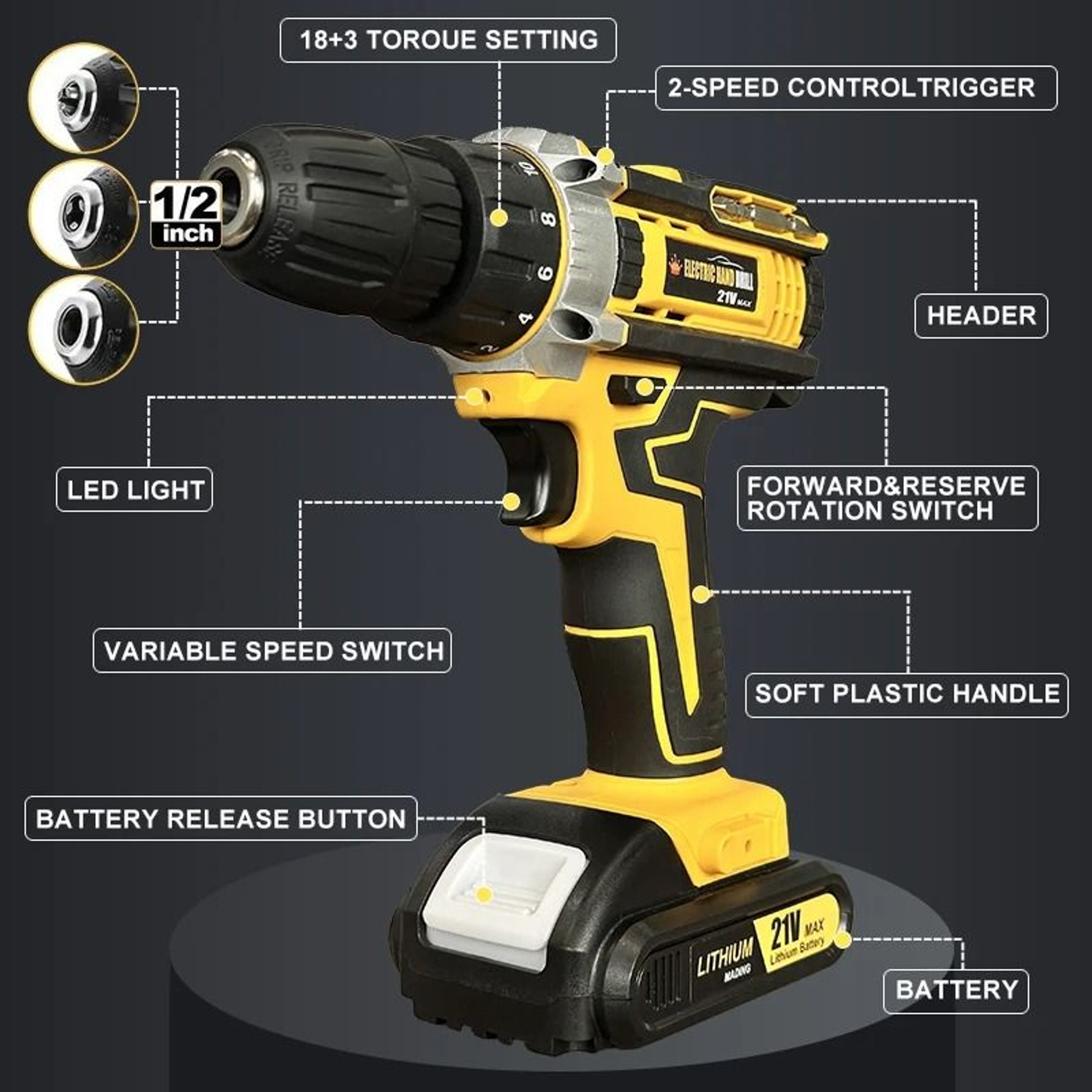 20V HighTorque Electric Power Drill Kit  Complete Home Repair  Maintenance Set With Drill Bits  Dai 3