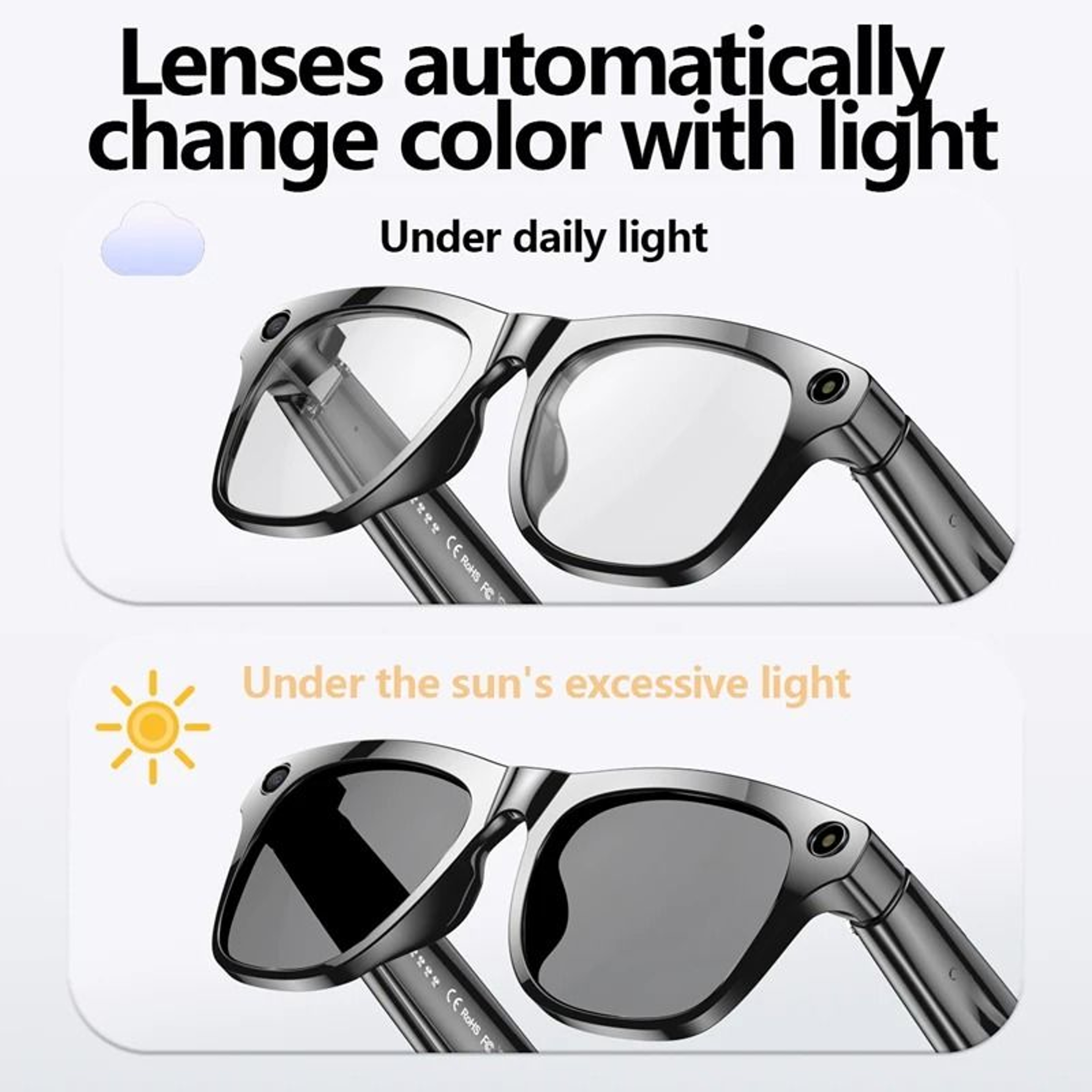 AI Smart 4K Translation Glasses  500W HD Camera  ColorChanging Lenses  Waterproof Photography  Vide 4