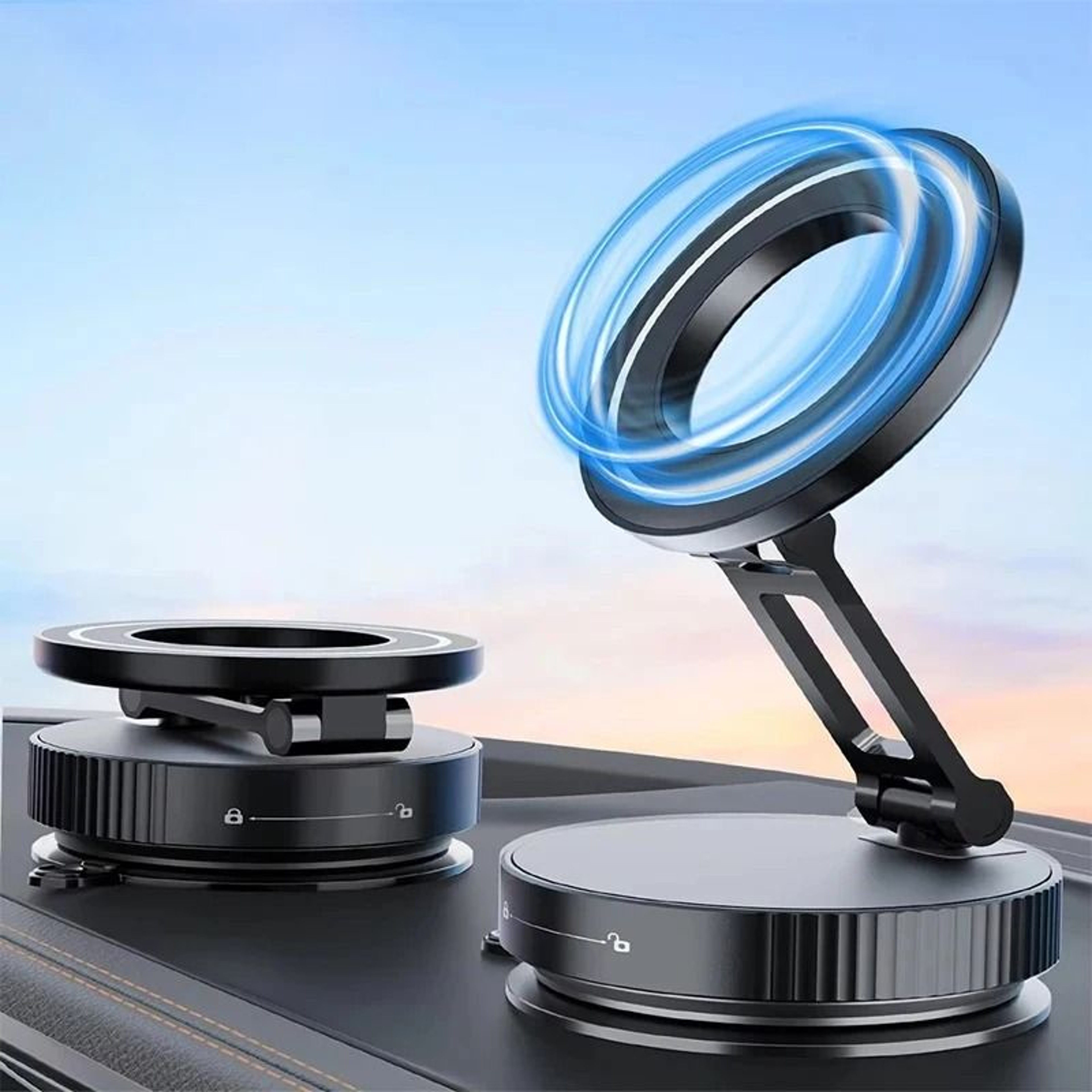 Vacuum Magnetic Car Phone Holder  360 Adjustable Suction Cup  PocketSized Foldable Magnetic Mount 9