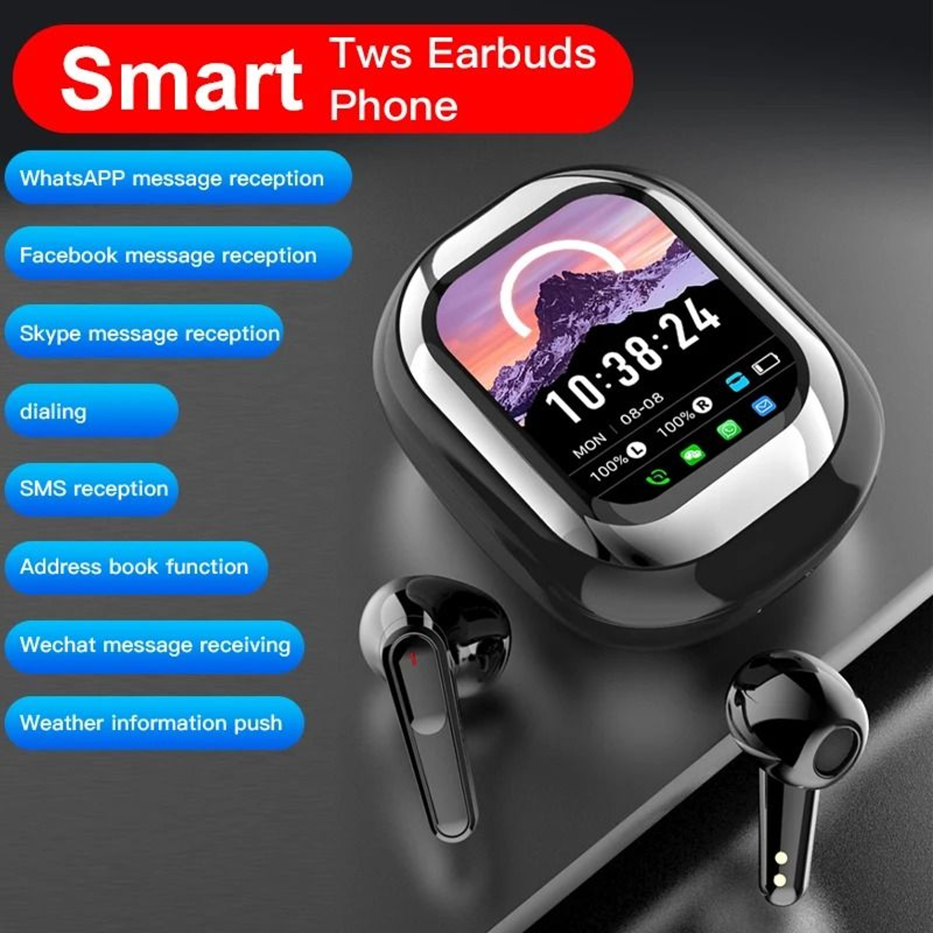 Smart LED Touch Screen Headphones  FullColor Slider Display  App Sync  Wireless TWS Earbuds 2