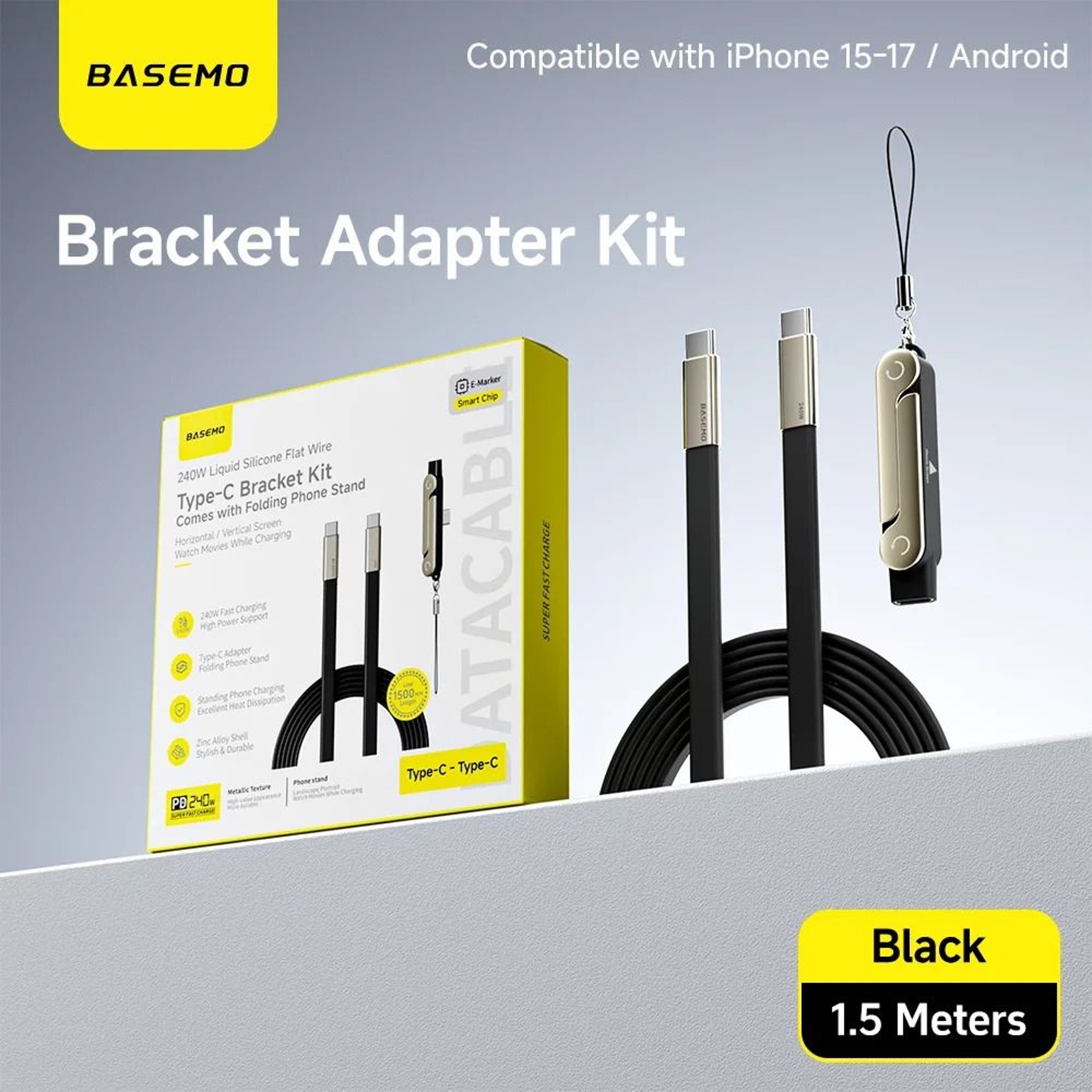 2in1 Foldable Bracket Fast Charging Cable  240W Dual TypeC Power Delivery Hub  60 In Data Sync Wire 8