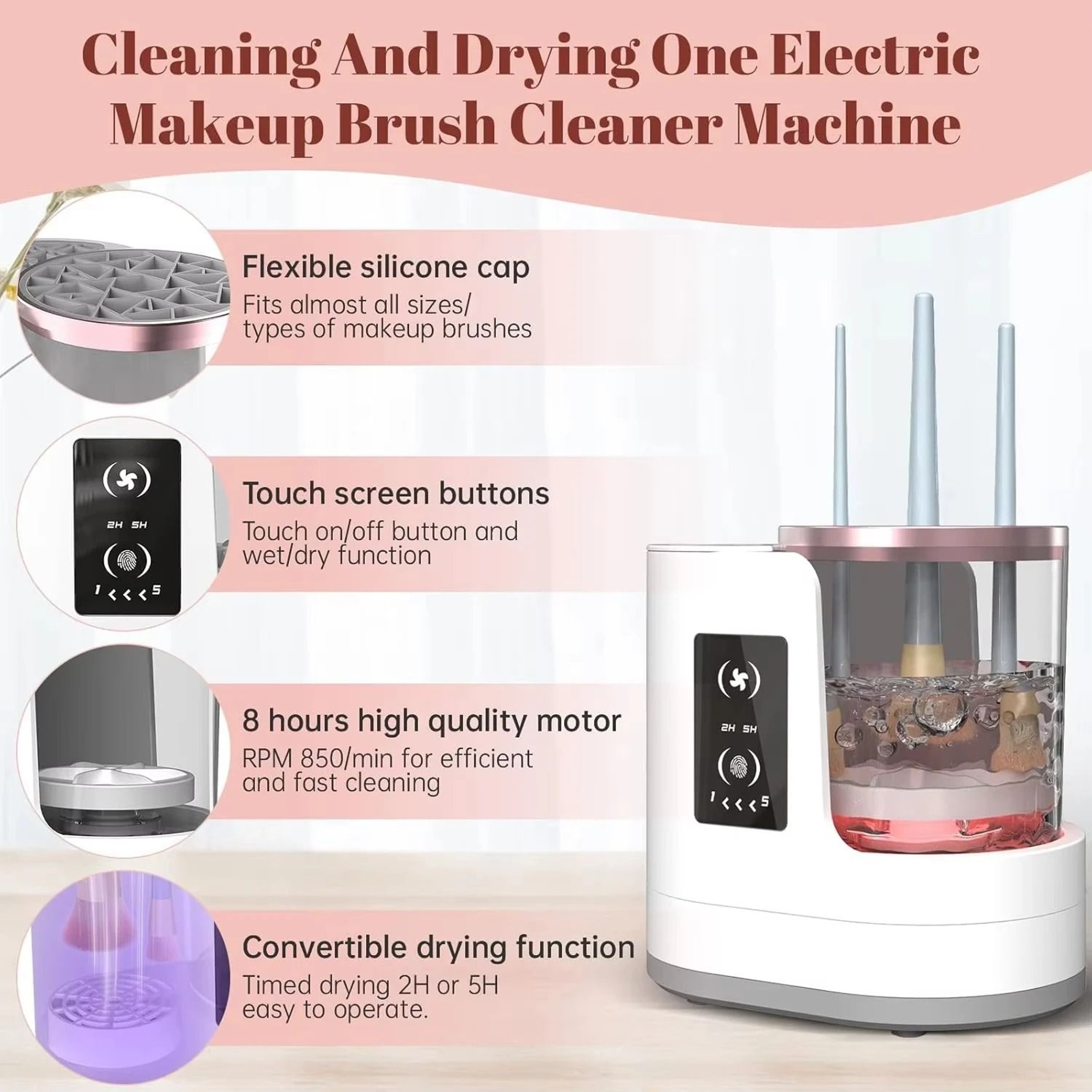 3in1 Electric Makeup Brush Cleaner  Automatic Cosmetic Brush Washer  Dryer  Portable USB Sanitation 6