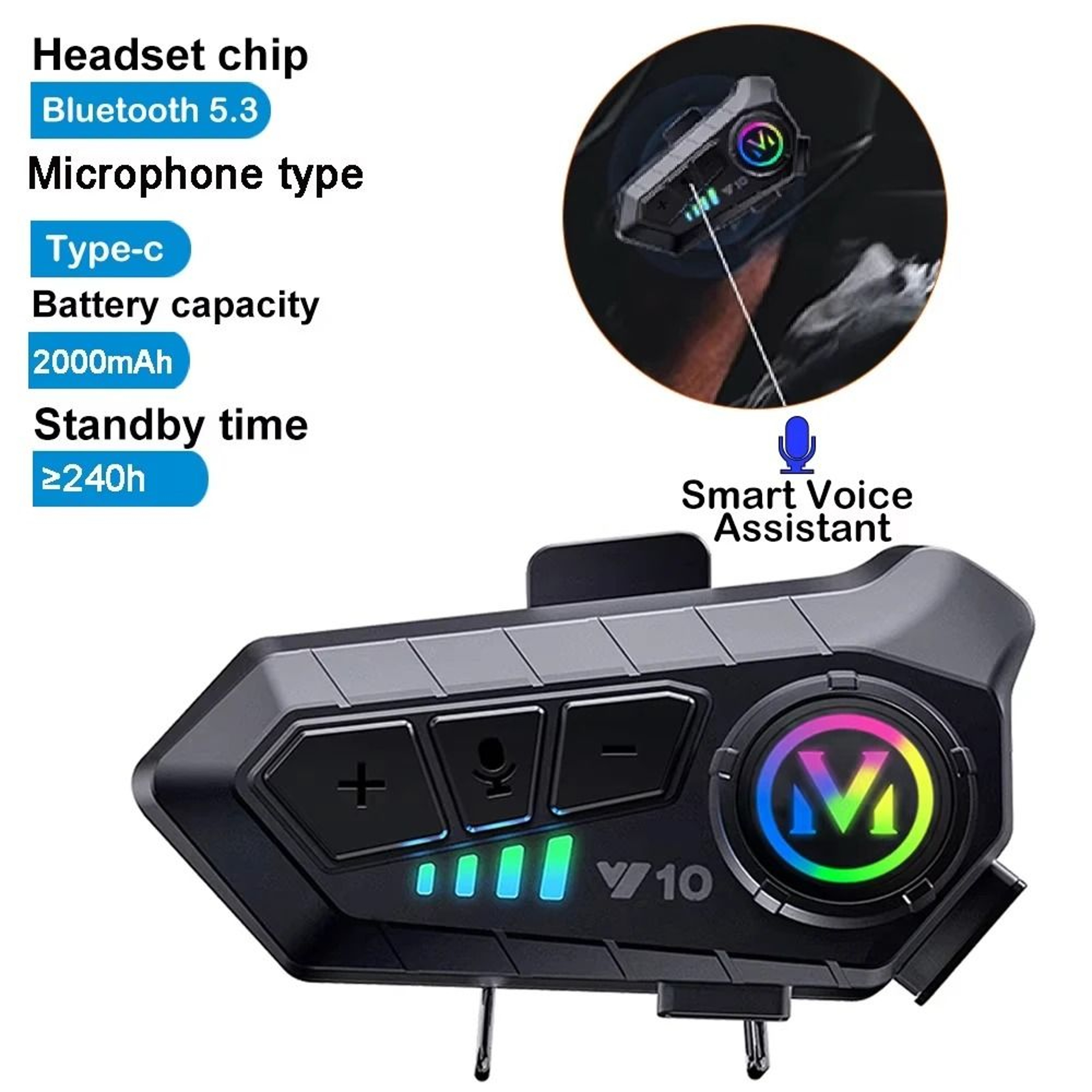 Bluetooth 53 Motorcycle Helmet Headset  2000mAh UltraLong Standby  Waterproof HandsFree Audio Hub 0