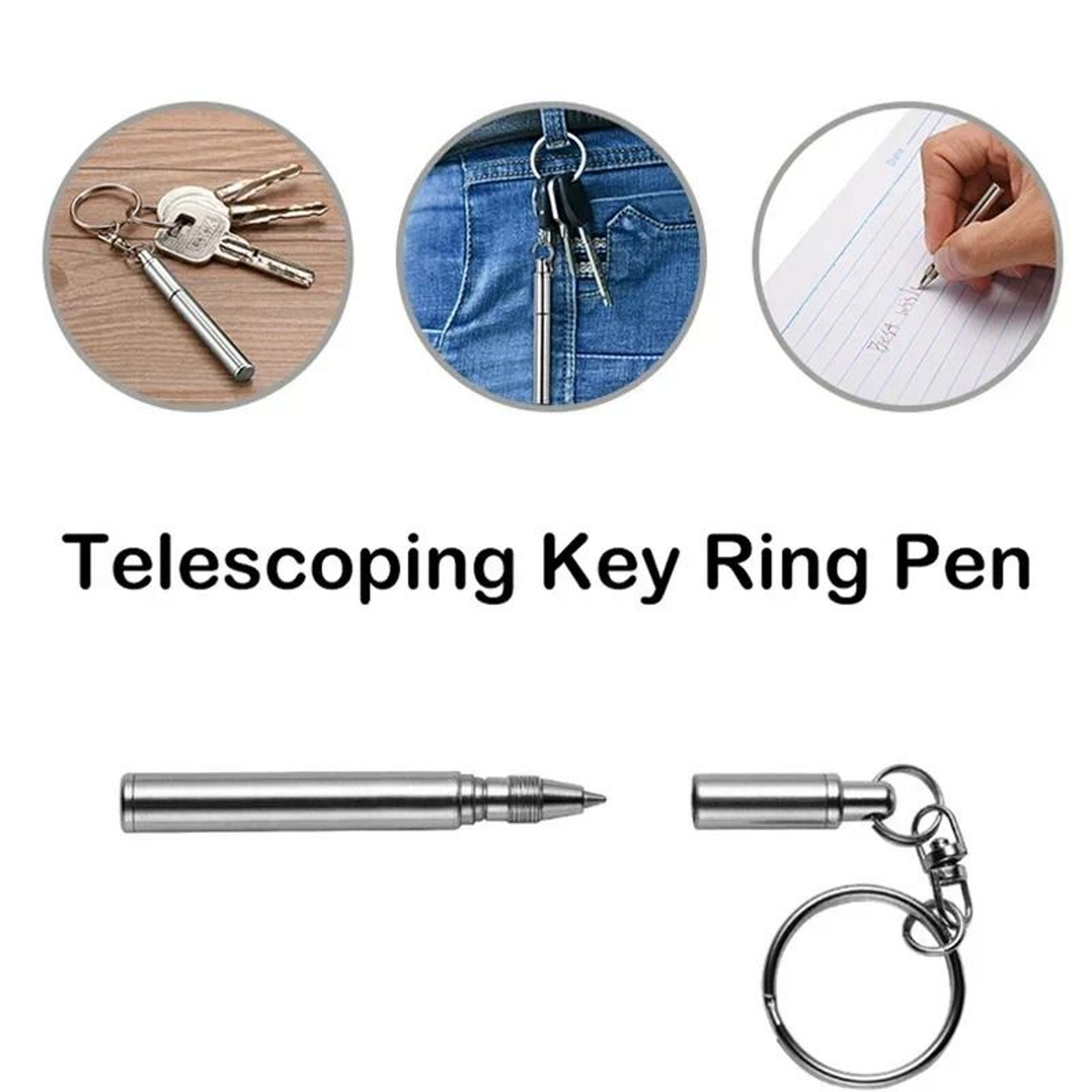 Telescopic Stainless Steel Keychain Pen  Multifunctional Mini Metal Keyring  HighYield EDC Writing  0