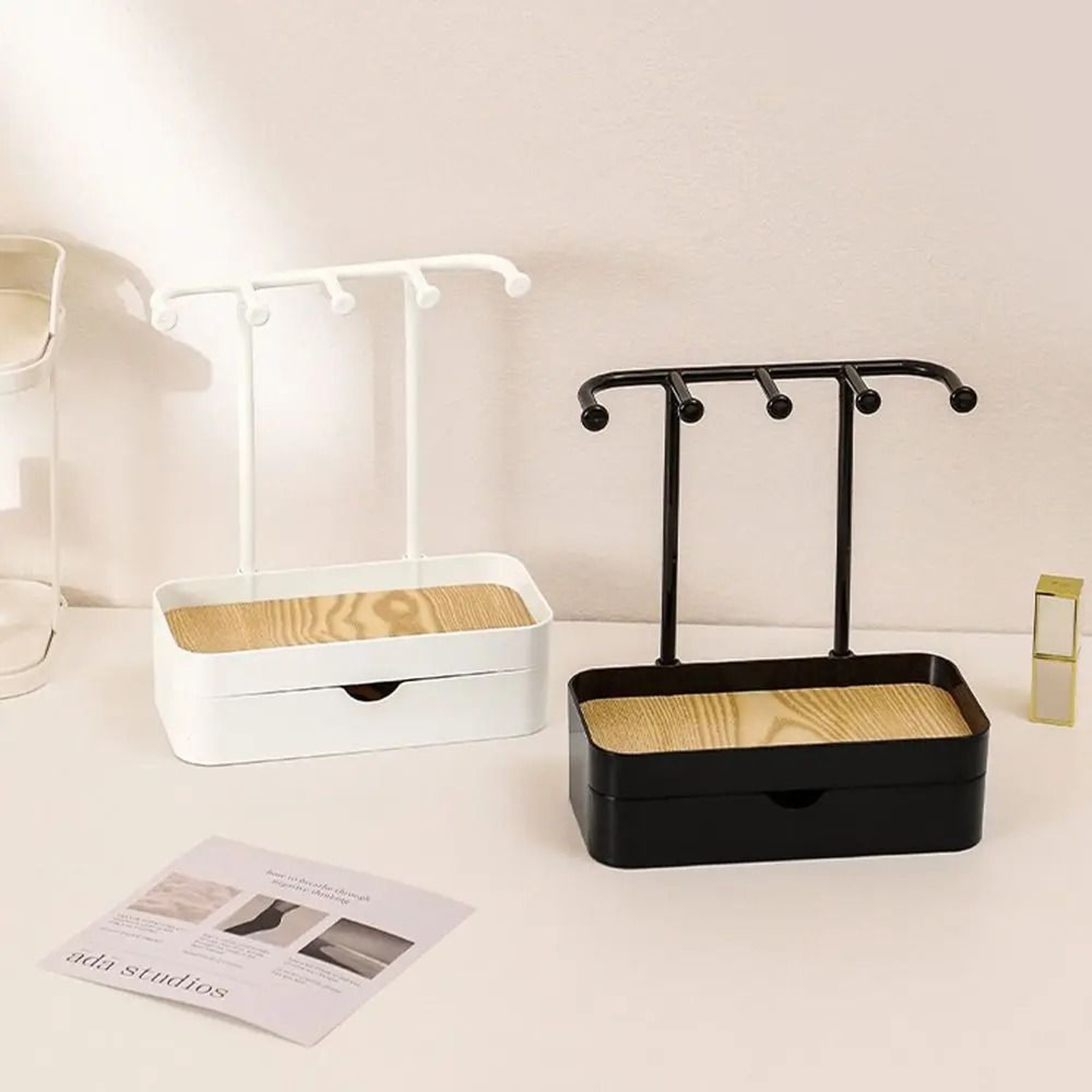Jewelry Display Rack With Storage Box  Integrated Accessory Hub  HighYield Organization Interaction 2