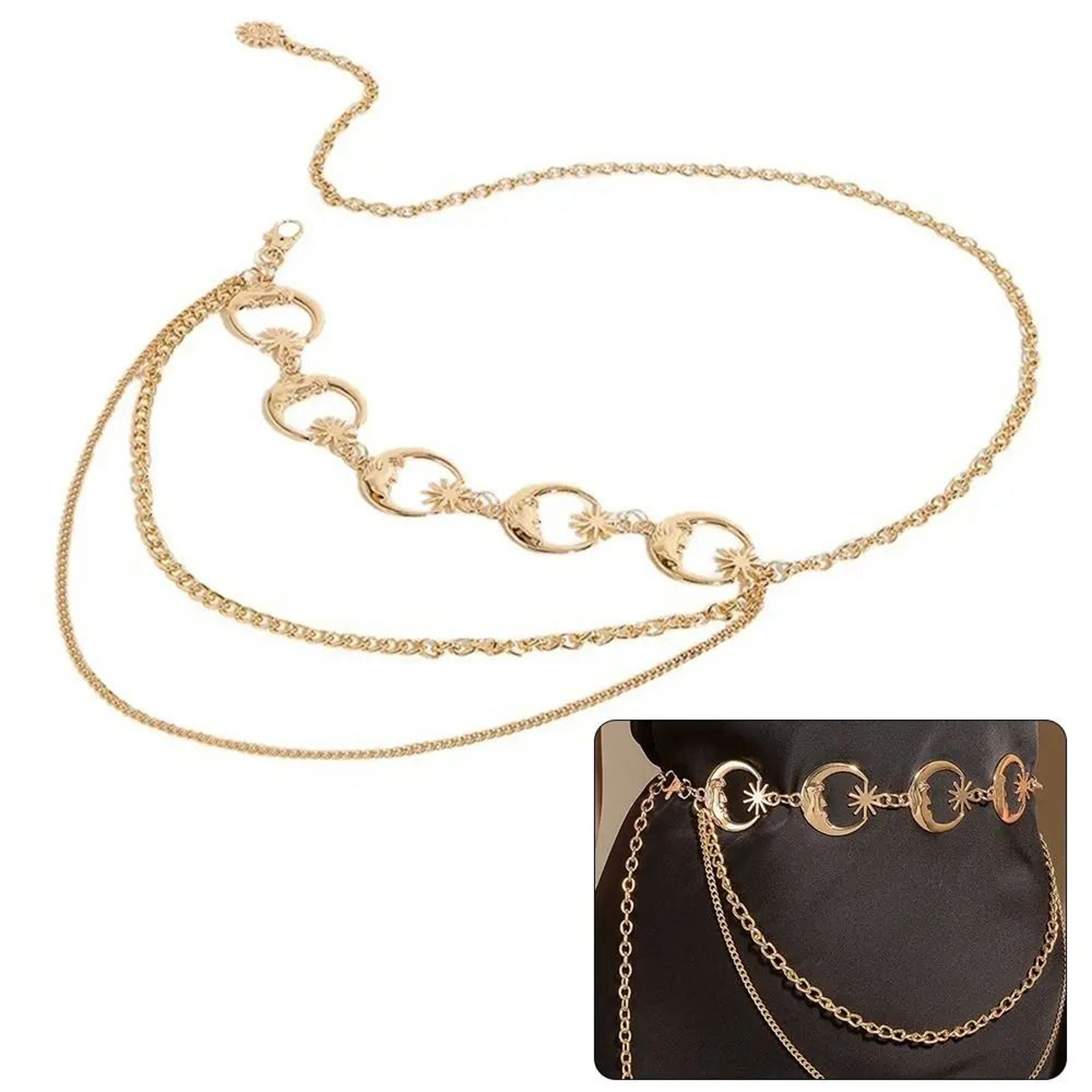 Punk Hip Hop Layered Waist Chain  Vintage Moon Pendant Belt  HighYield Sartorial Interaction Hub 4