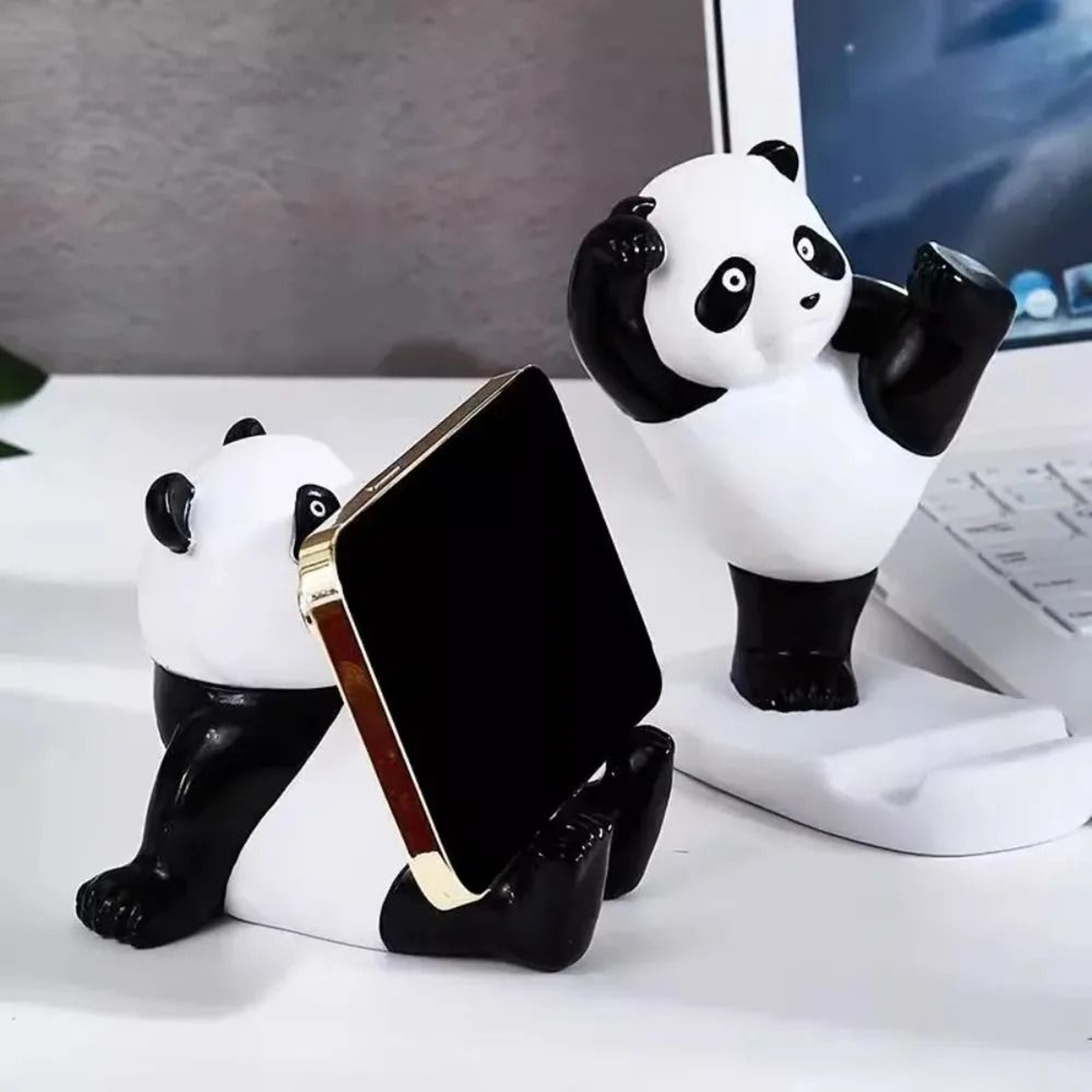 Panda Mobile Phone Stand  Modern Resin Sculpture Statue  HighYield Desktop Interaction Hub 1