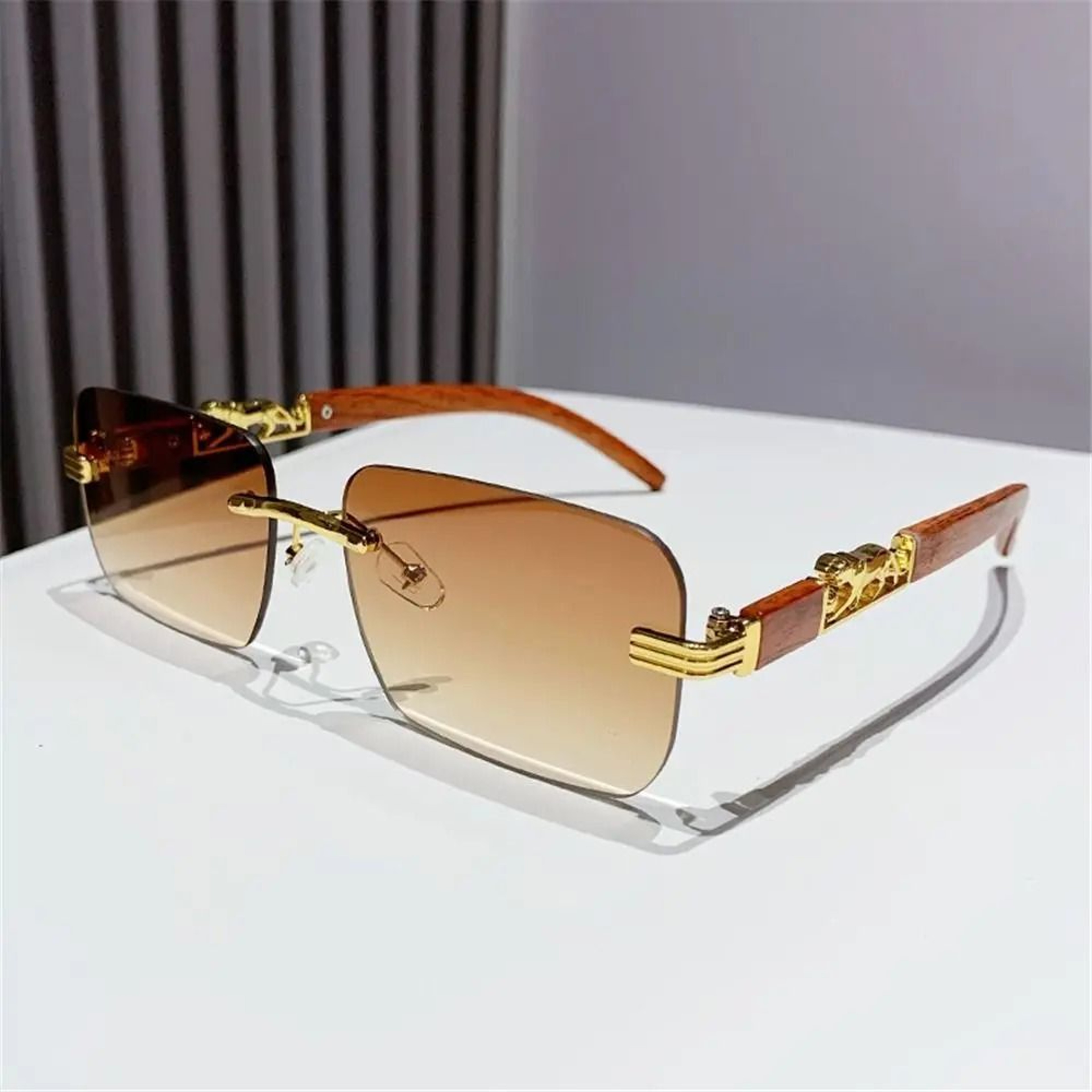 Rimless CutEdge Sunglasses  Metal Temple Retro Shades  HighYield Optical Interaction Hub 6