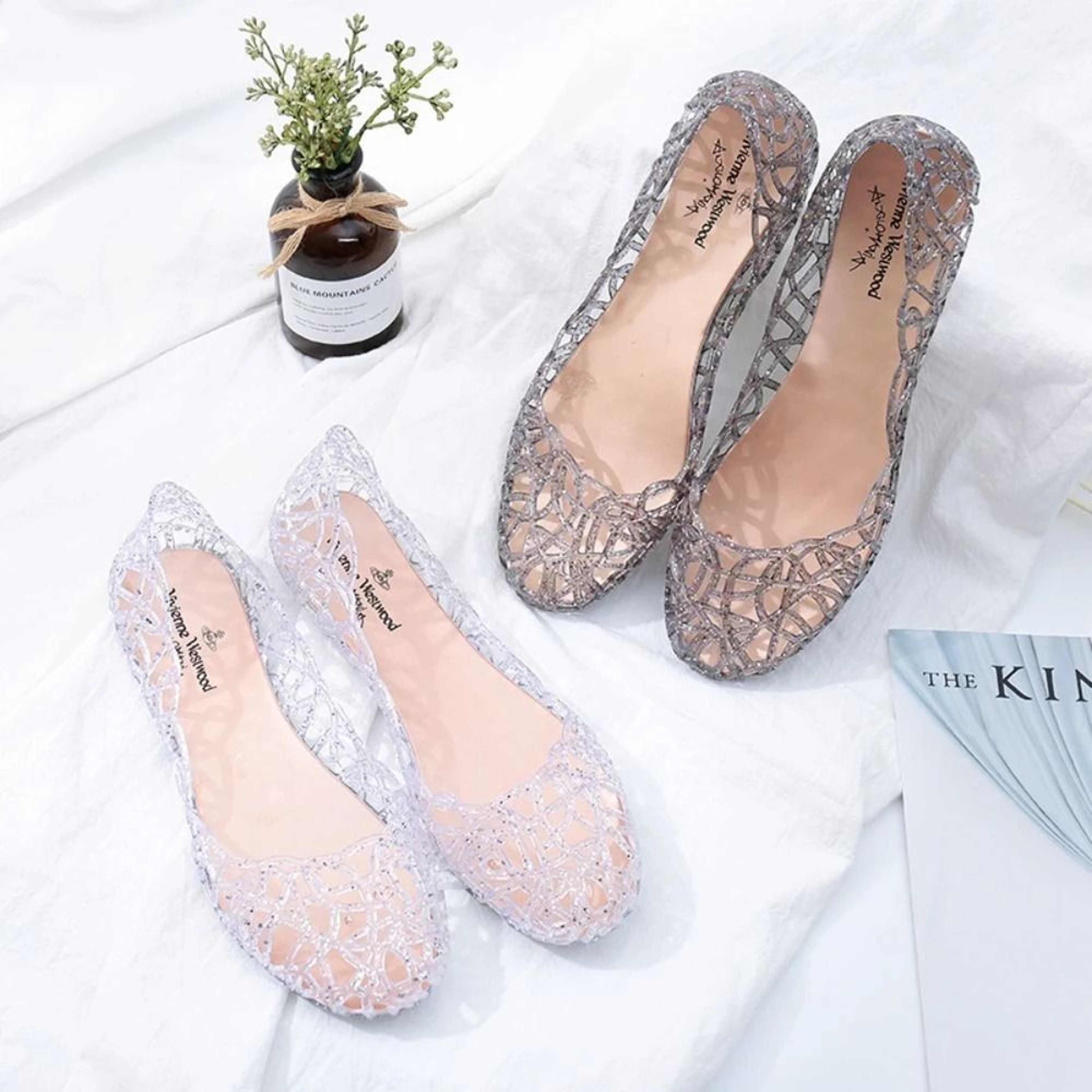 Elegant Breathable HollowOut Bling Jelly Flats 3
