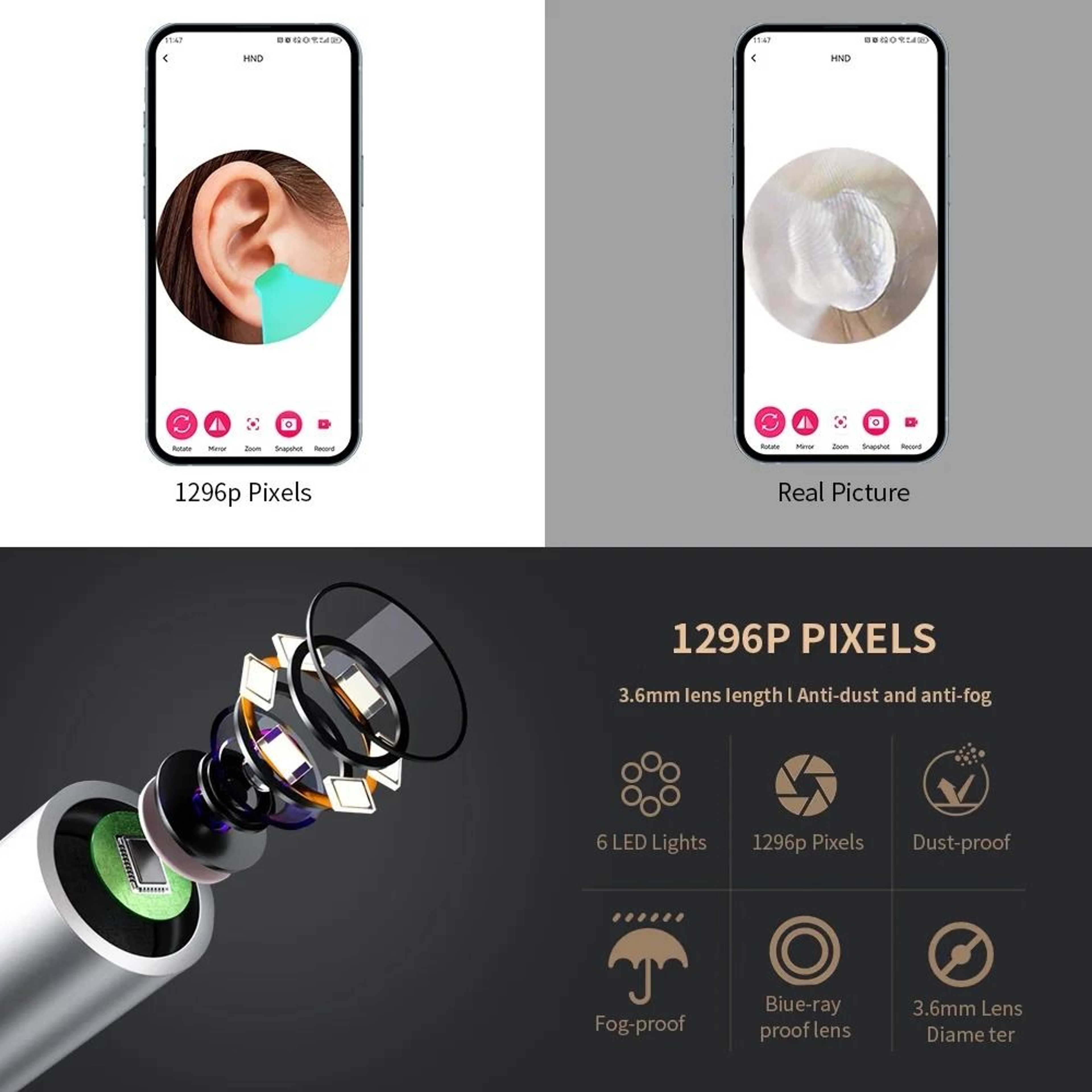 1296P UltraHD Smart Visual Ear Cleaner With WiFi Camera 3