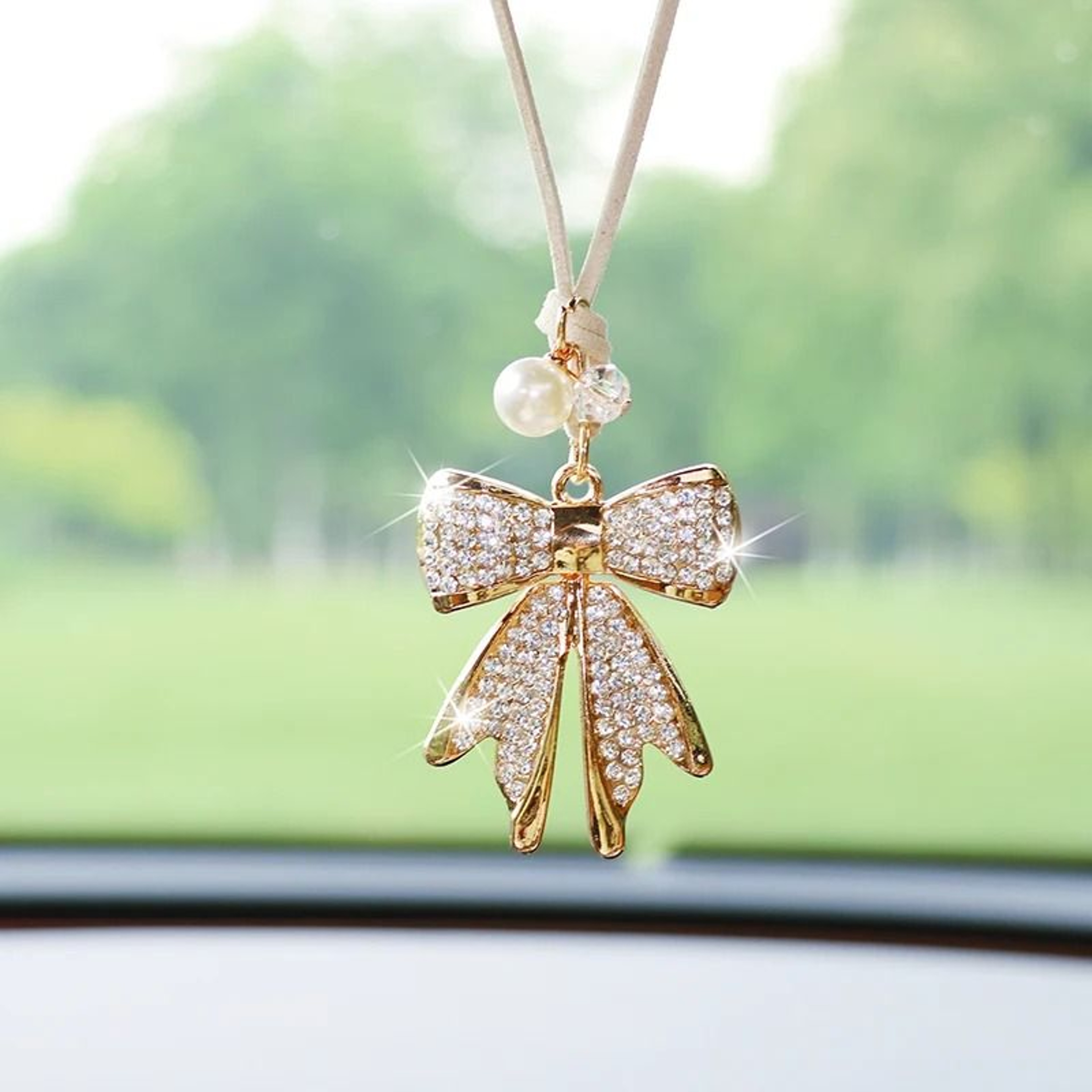 Luxury DiamondEncrusted Bowtie Rearview Mirror Pendant 6