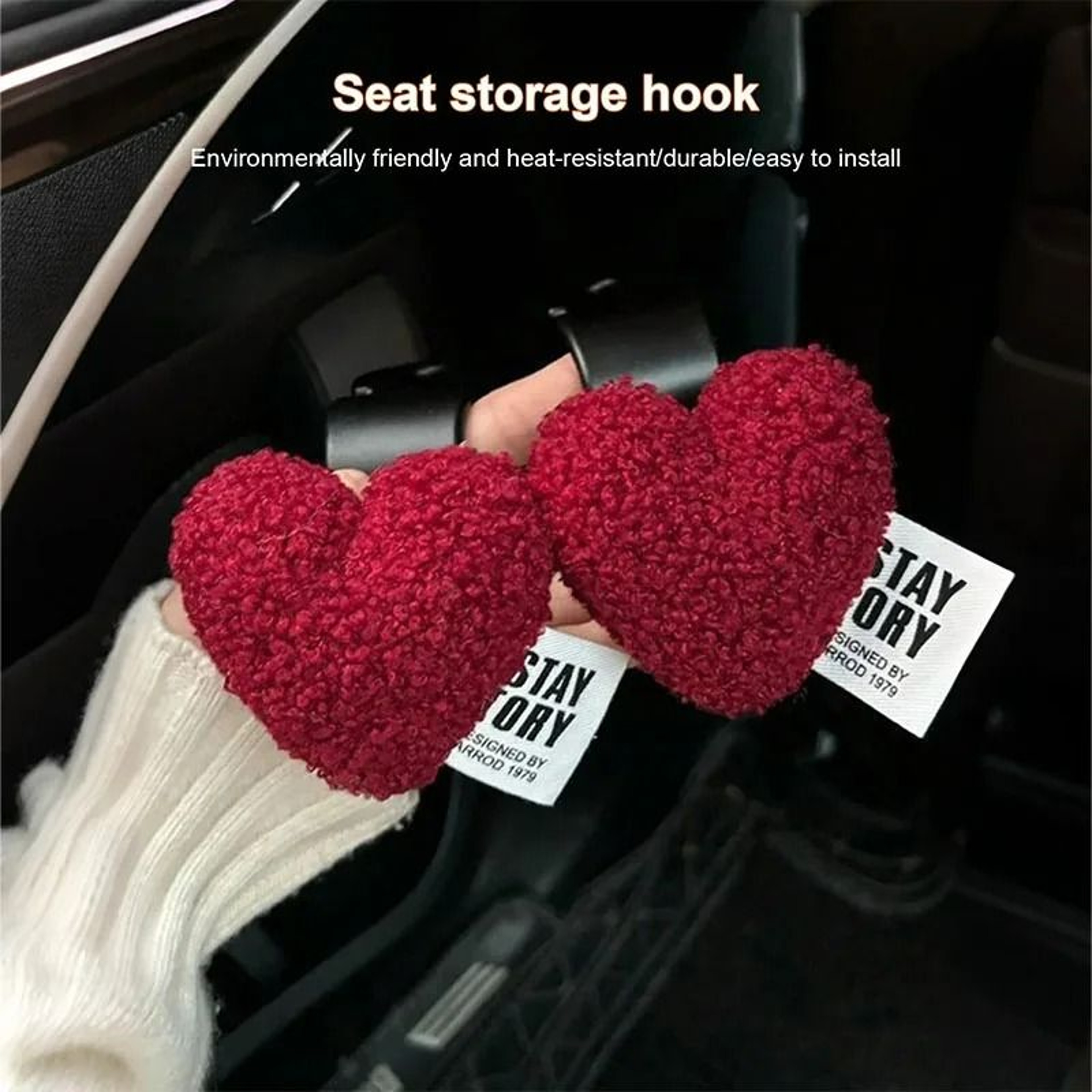 Plush HeartShaped Car Seatback Hooks 1