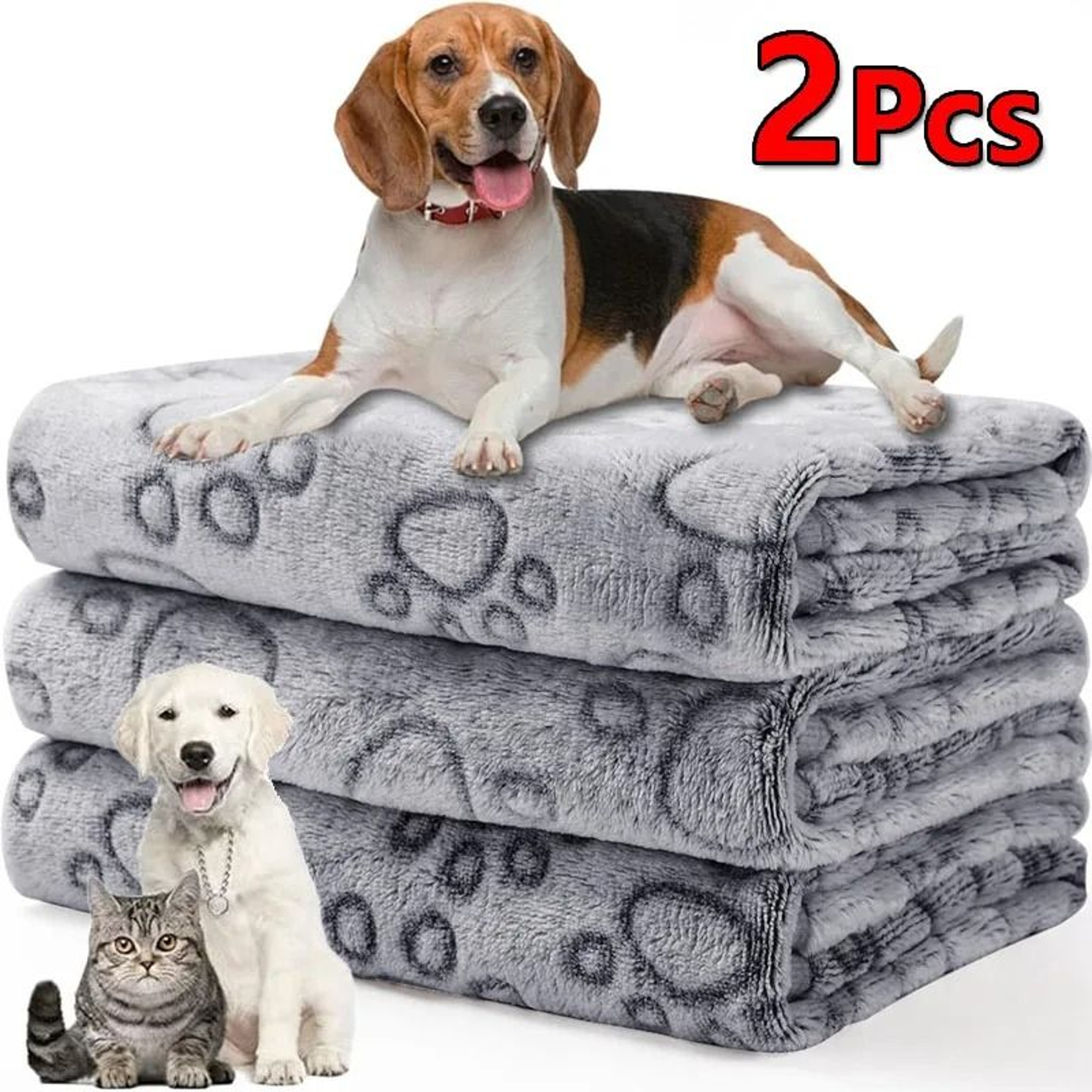 2Piece Premium Soft Fluffy Pet Blanket Set  HighQuality Warm Fleece Mat With Cute Paw Prints 0