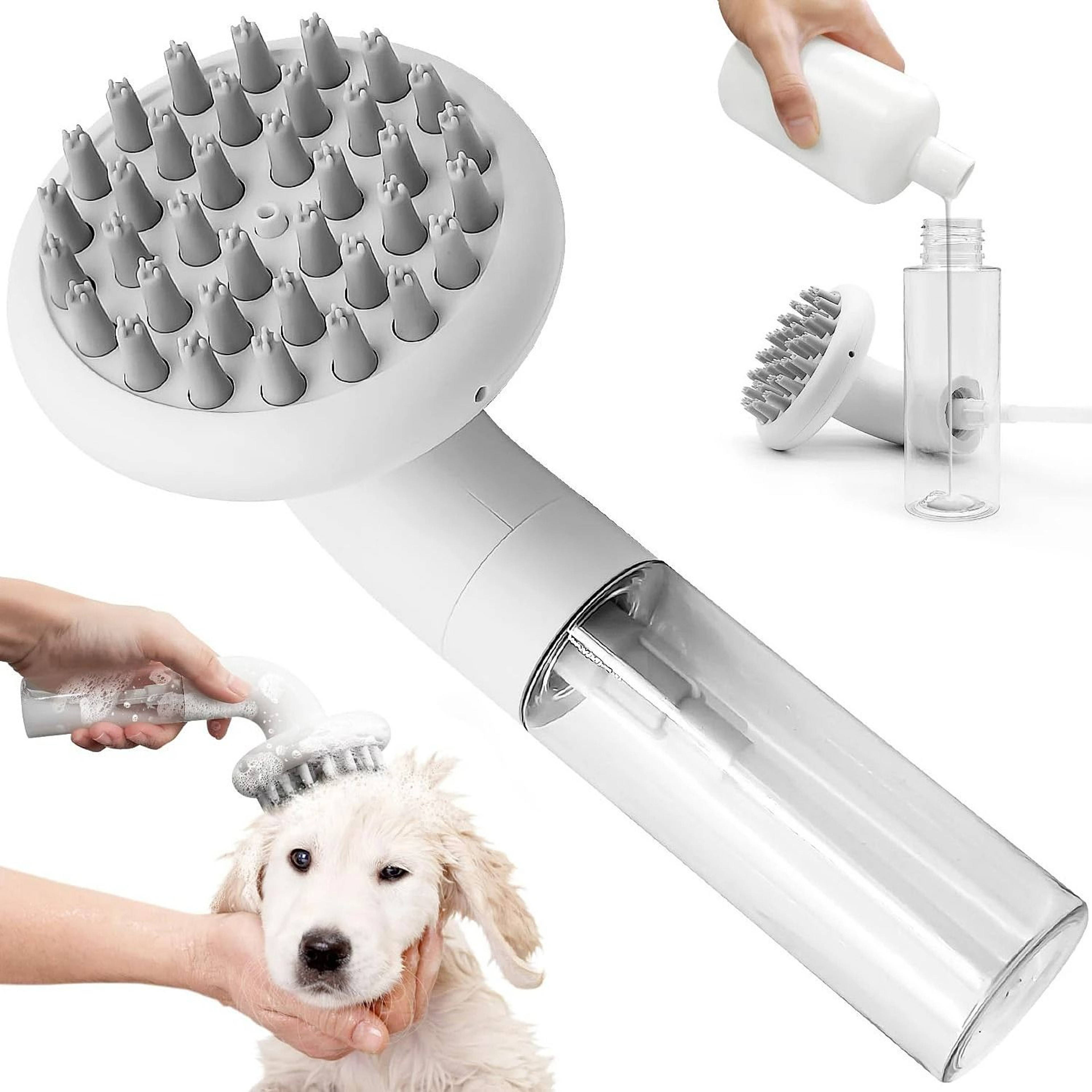 3in1 Silicone Pet Bath Brush  Professional Grooming Washing  Massage Soap Dispenser 1