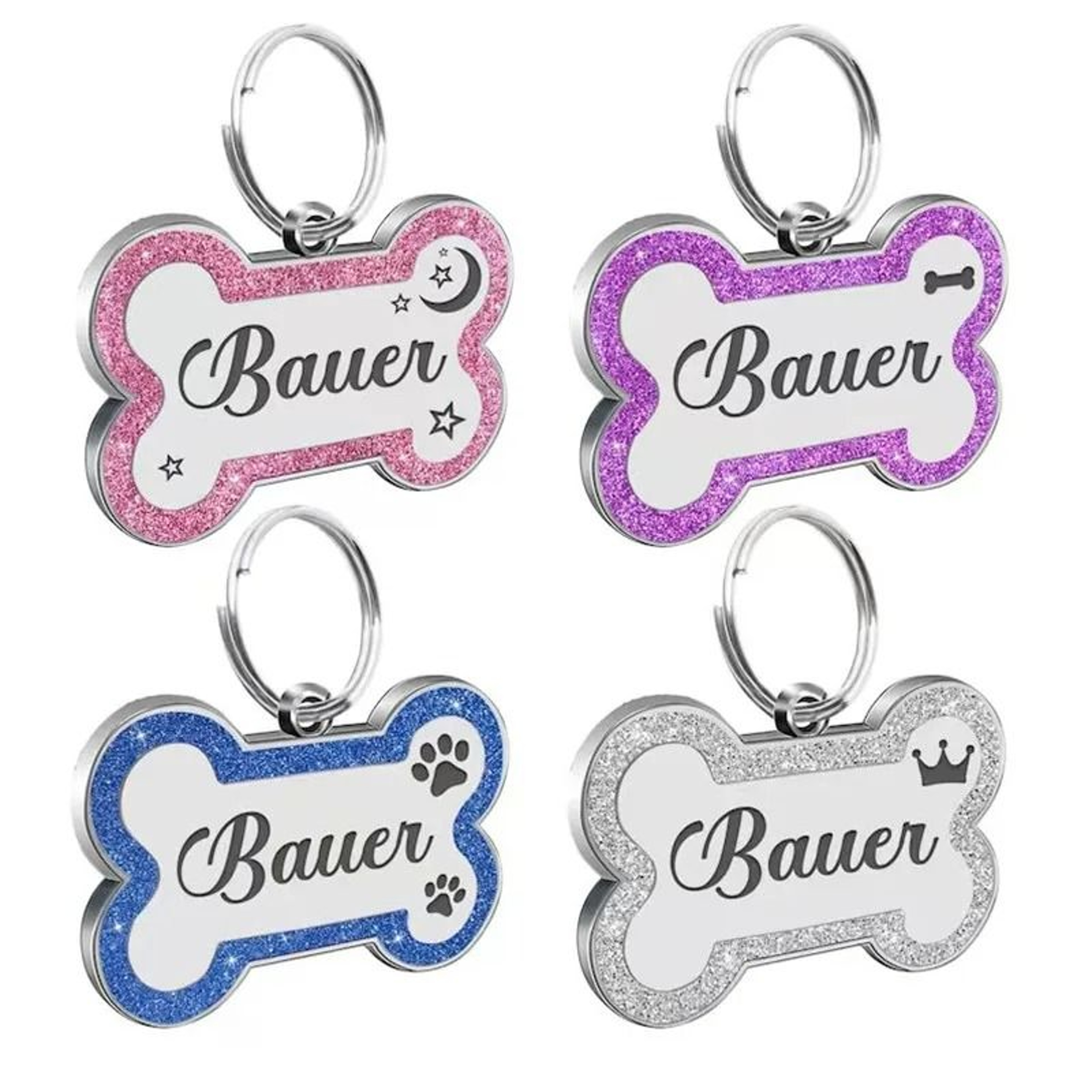 Custom DoubleSided Glitter Pet ID Tag  Personalized AntiLost Bone Pendant For Dogs  Cats 1