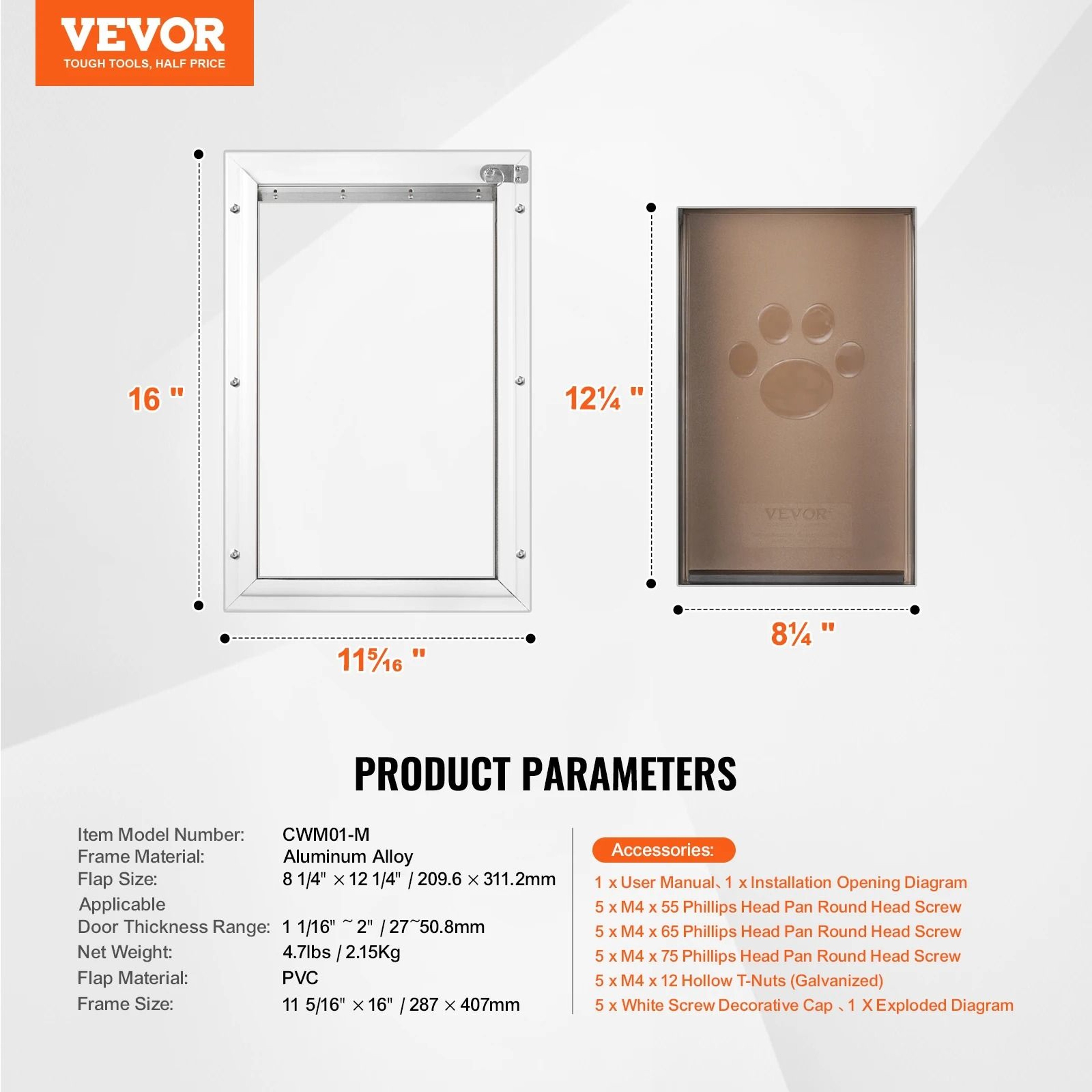 Aluminum Pet Door  Weatherproof Flap System With Locking Security Panel 7