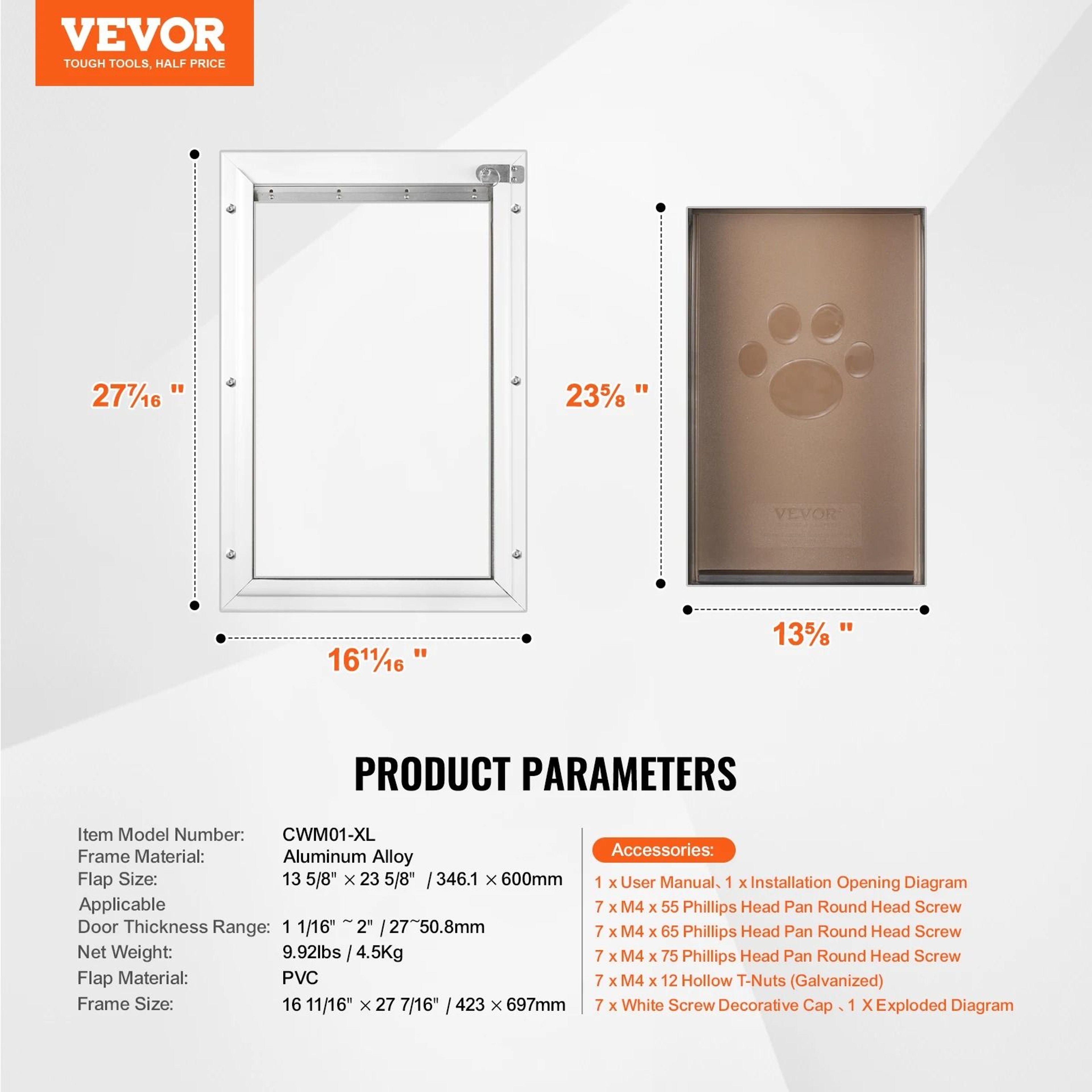 Aluminum Pet Door  Weatherproof Flap System With Locking Security Panel 9