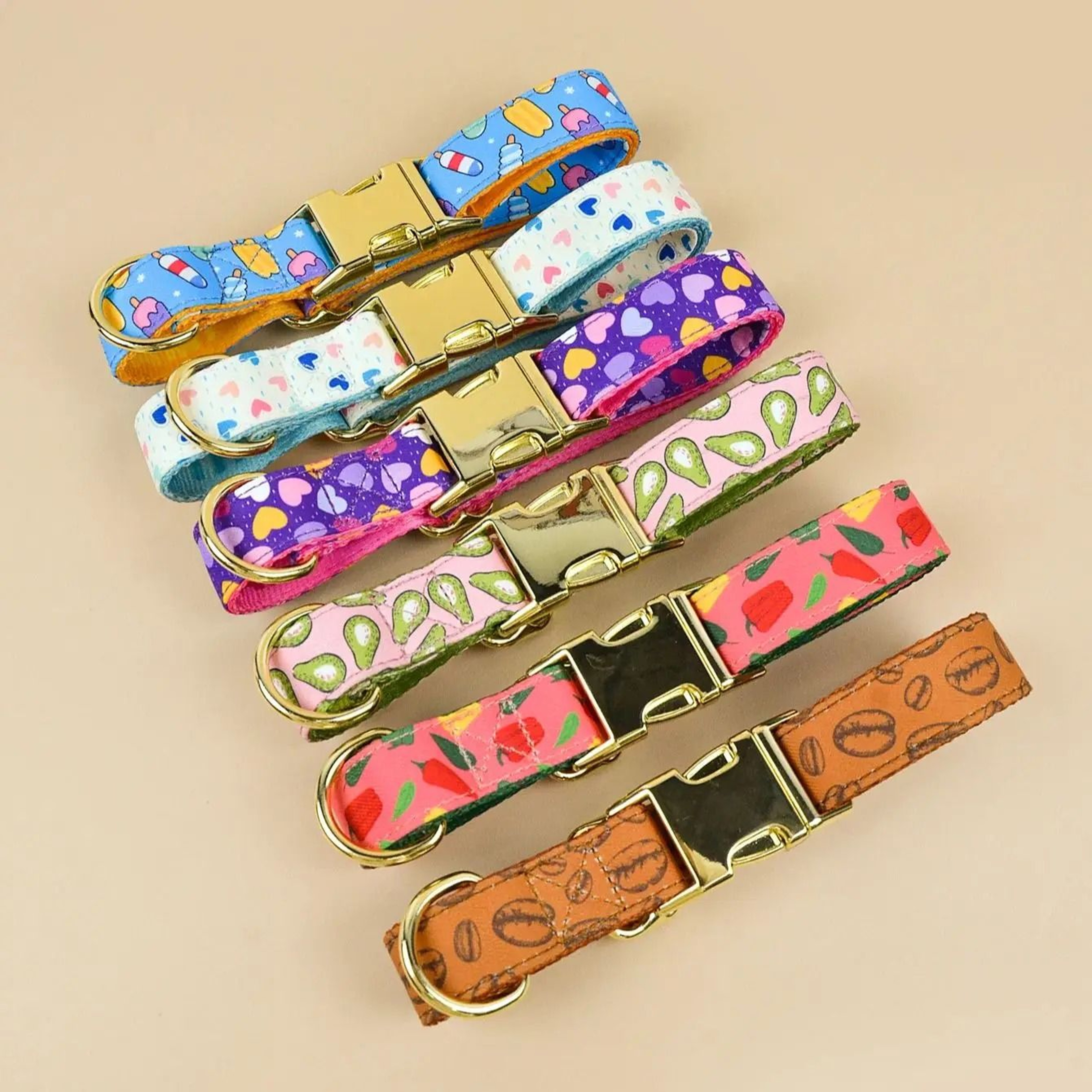 Patterned Pet Collar  Adjustable DoubleSided Print With GoldTone Metal Buckle 0