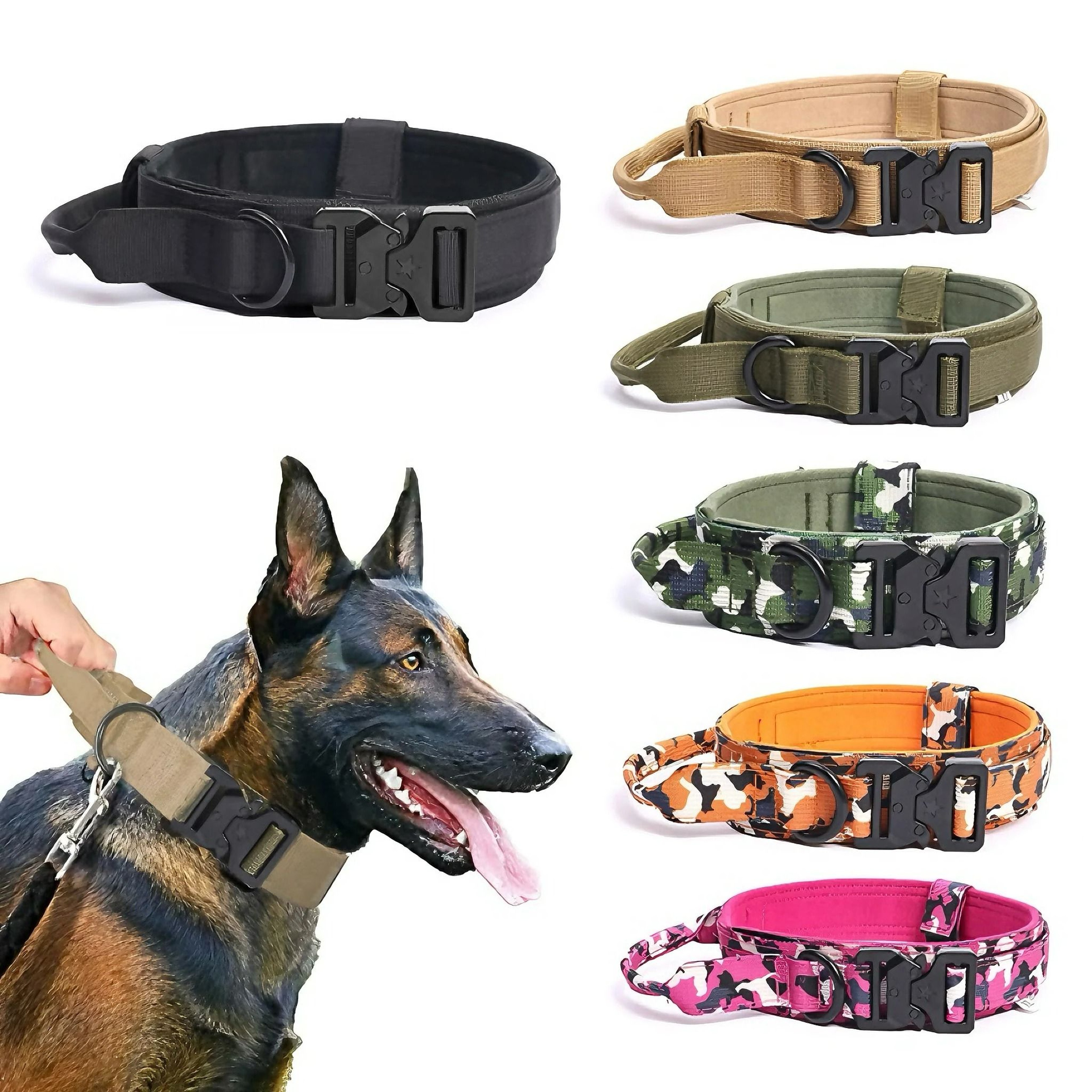 Tactical Dog Collar  Bungee Leash Set  MilitaryGrade Training Gear For Medium  Large Breeds 0