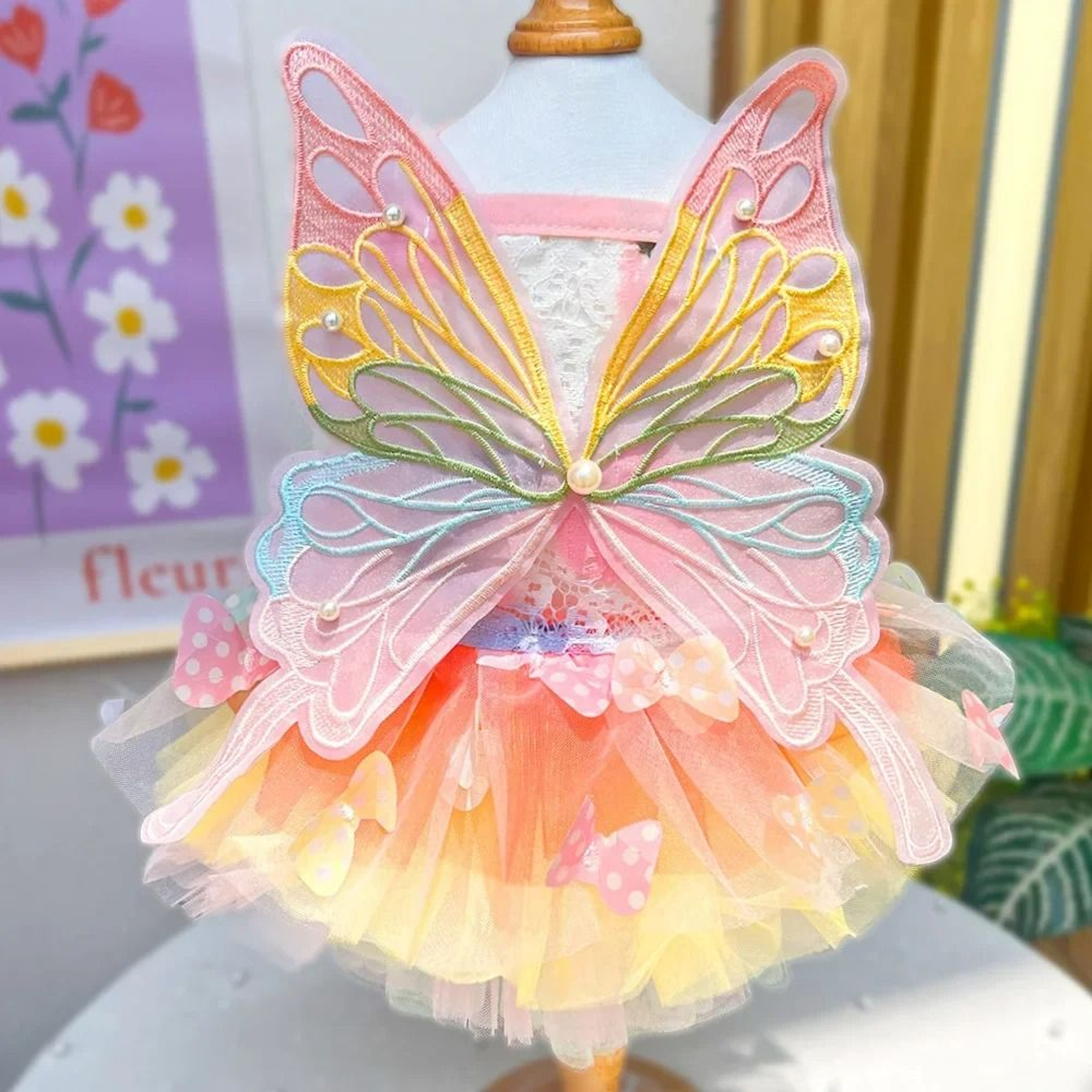 Spring Princess Pet Dress  Lace Striped Skirt For Puppies  Cats 8