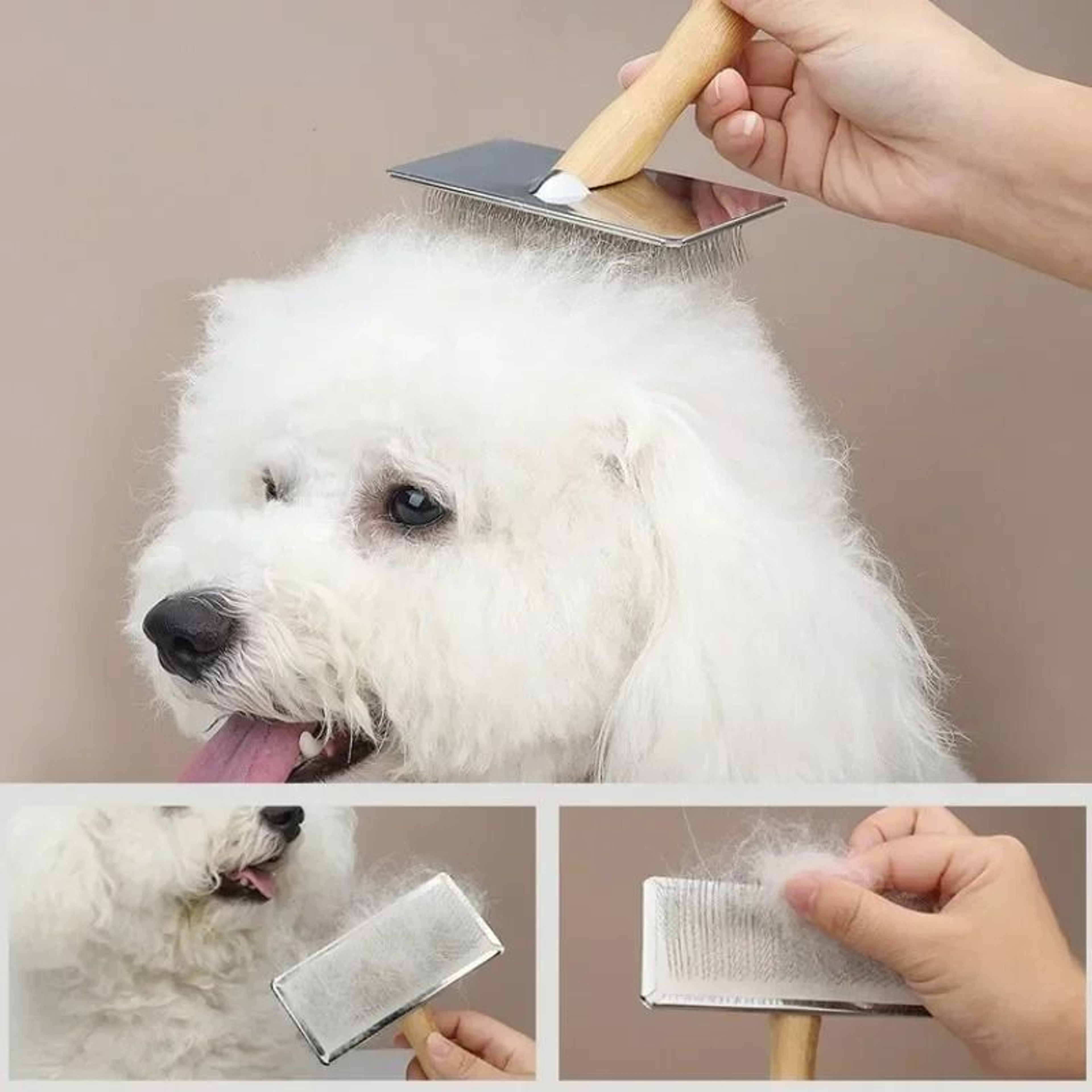 Solid Wood Grooming Comb  Precision Stainless Steel Deshedding  KnotOpening Massage Brush For Dogs  1
