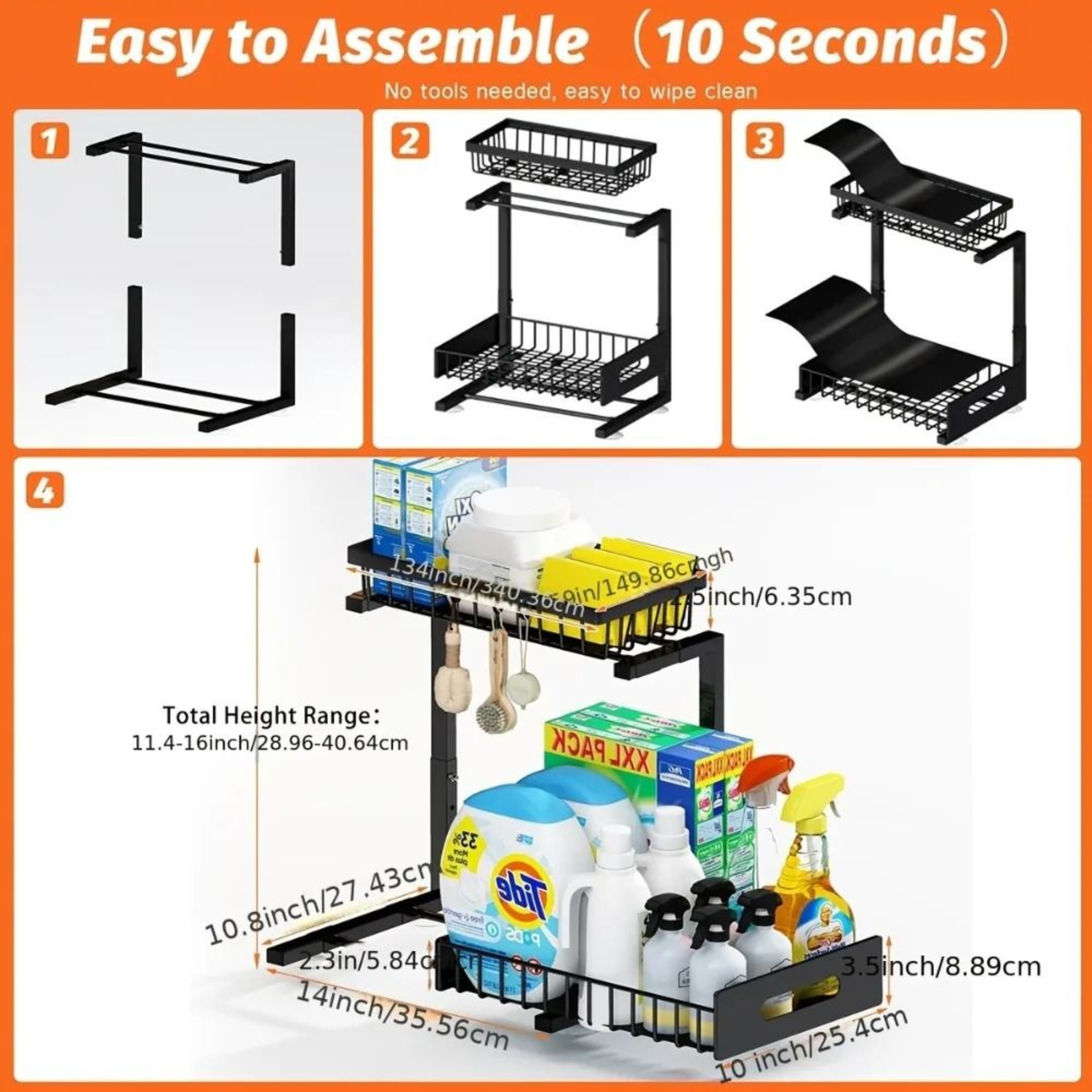 MultiTier UnderSink Management System  HighLoad Metal Sliding Organizer With Retractable Drawers 5