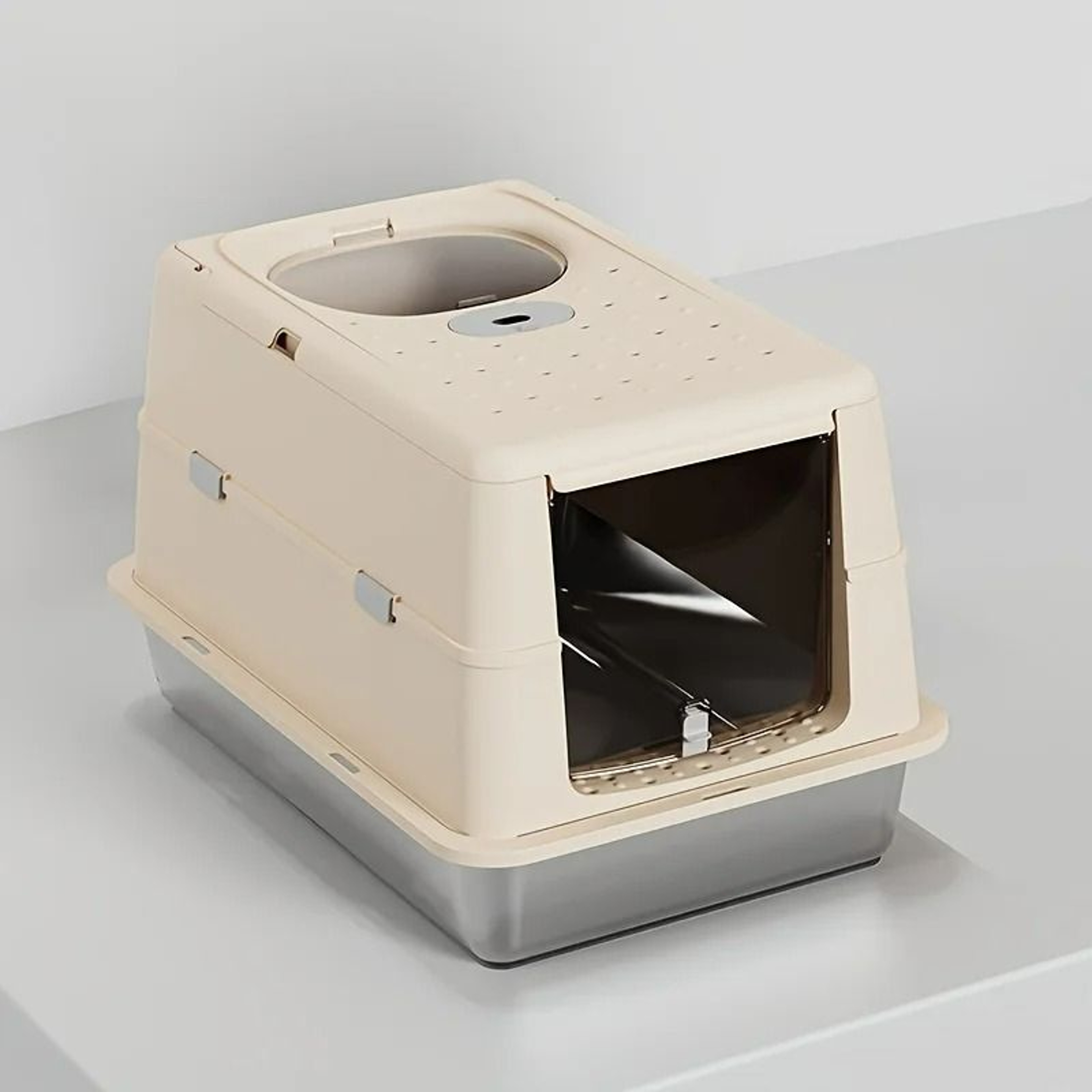 Stainless Steel Cat Litter Box With Privacy Flip Cover 11