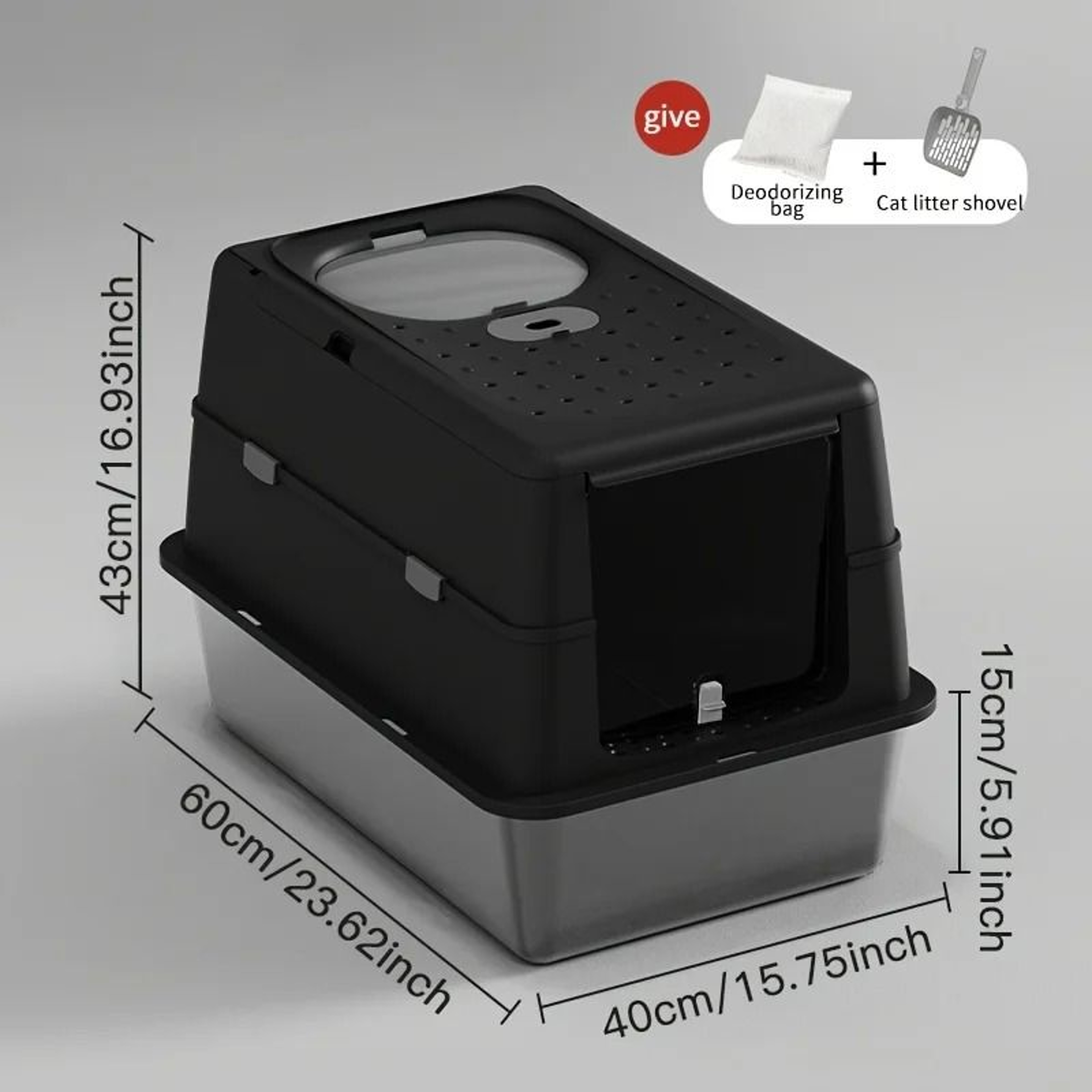 Stainless Steel Cat Litter Box With Privacy Flip Cover 13