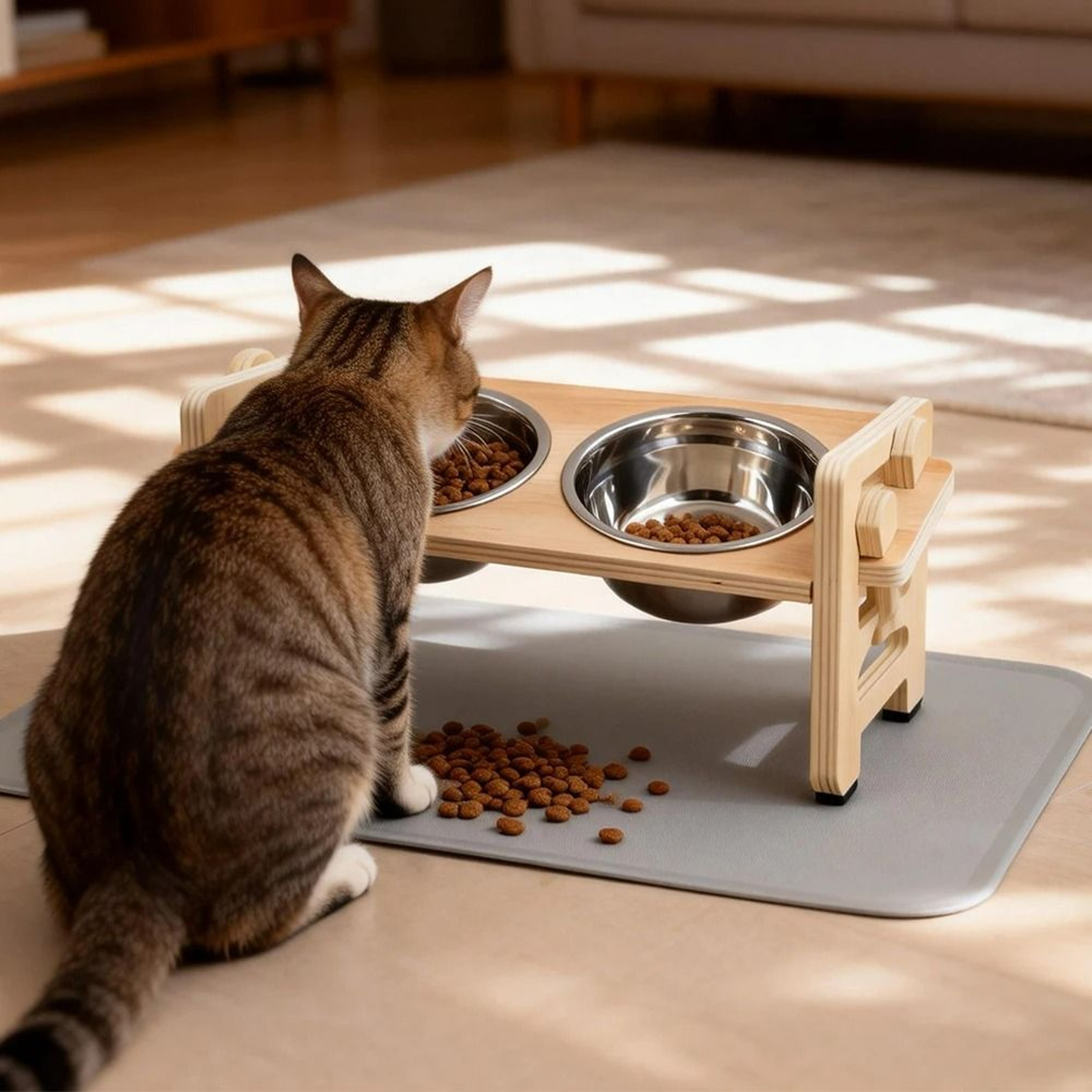 6Height Adjustable Elevated Cat Feeder  AntiSpill Mat Set 1