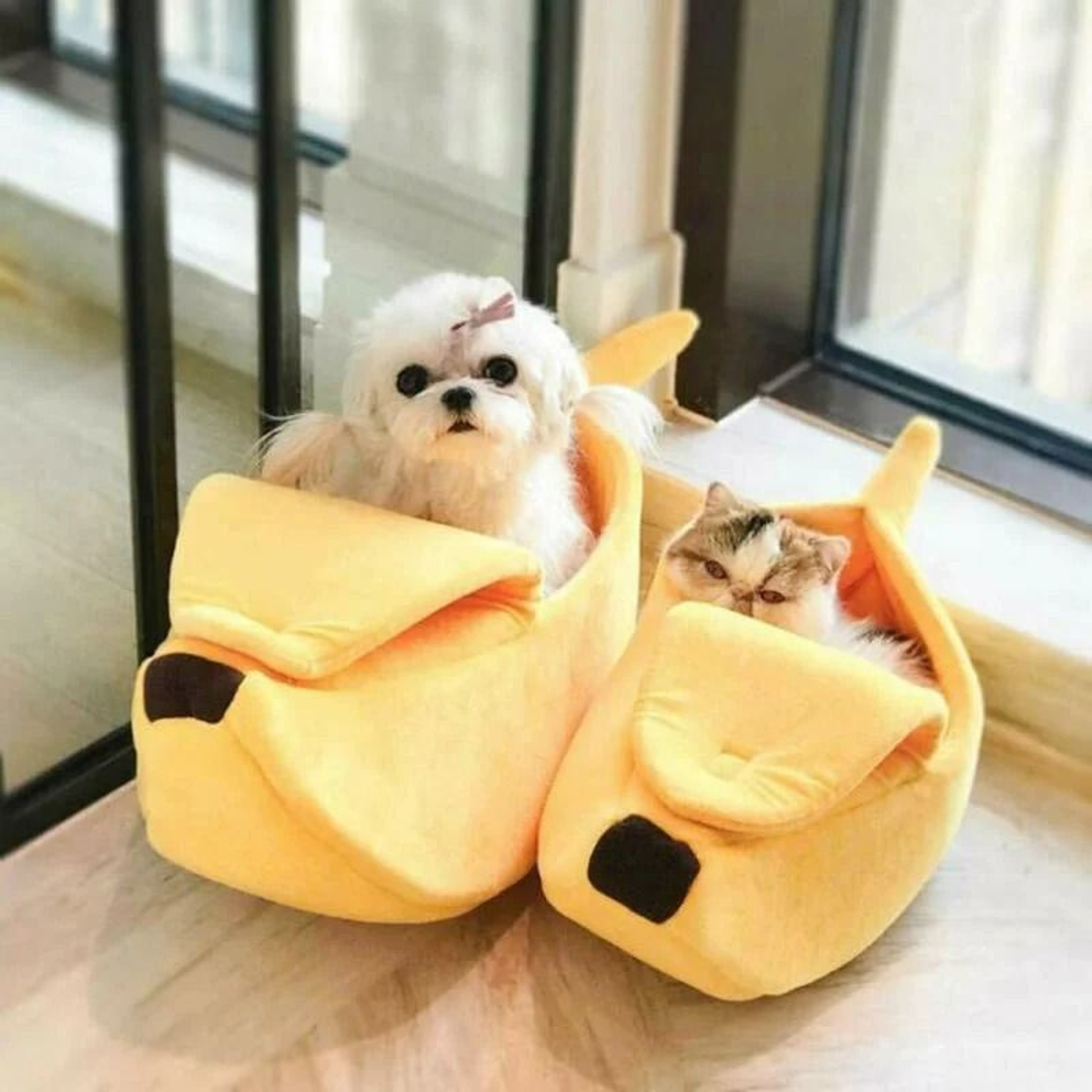 Cozy Banana Peel Calming Cat Bed 4