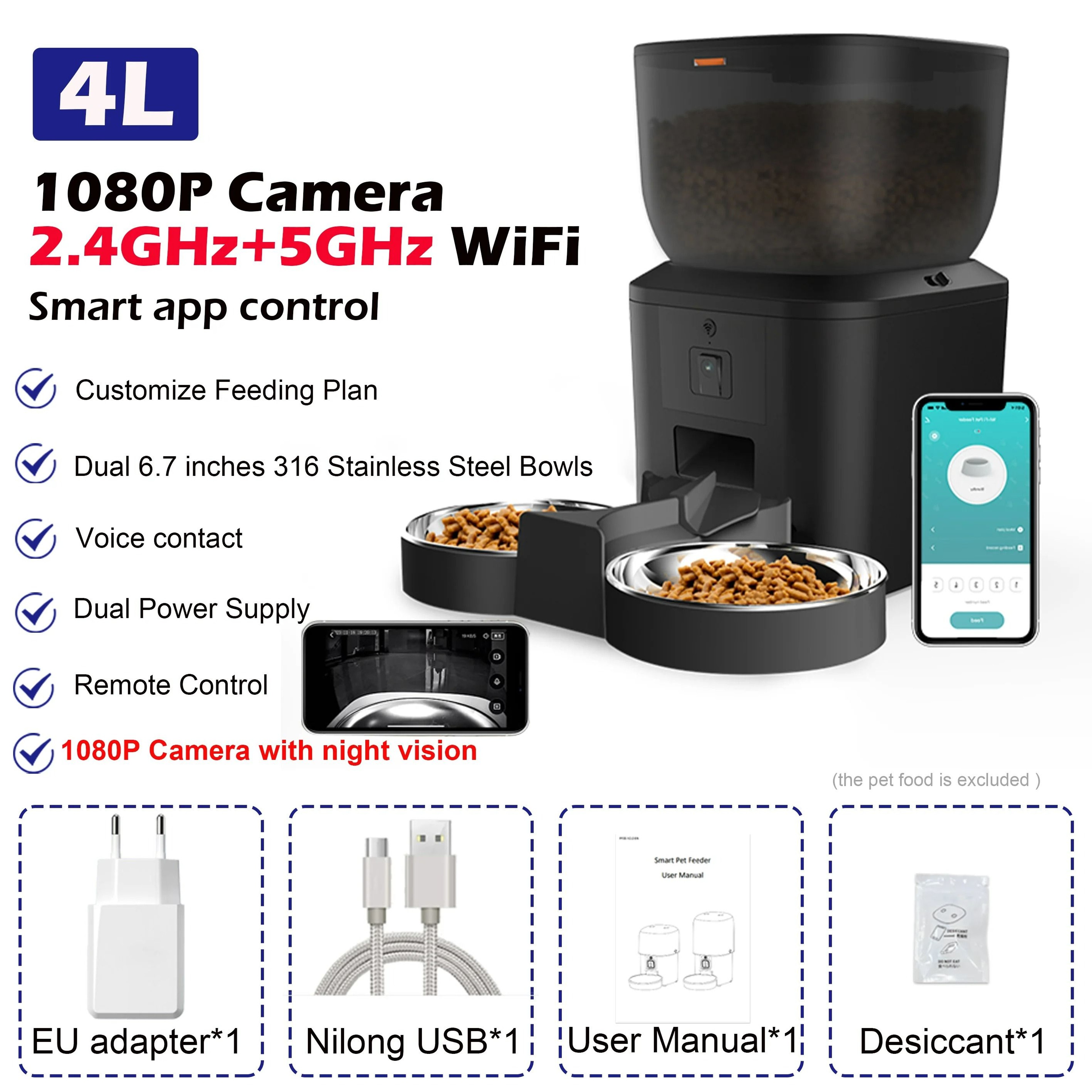 8L Smart Vision Automatic Pet Feeder With 1080P HD Camera  5G WiFi 11