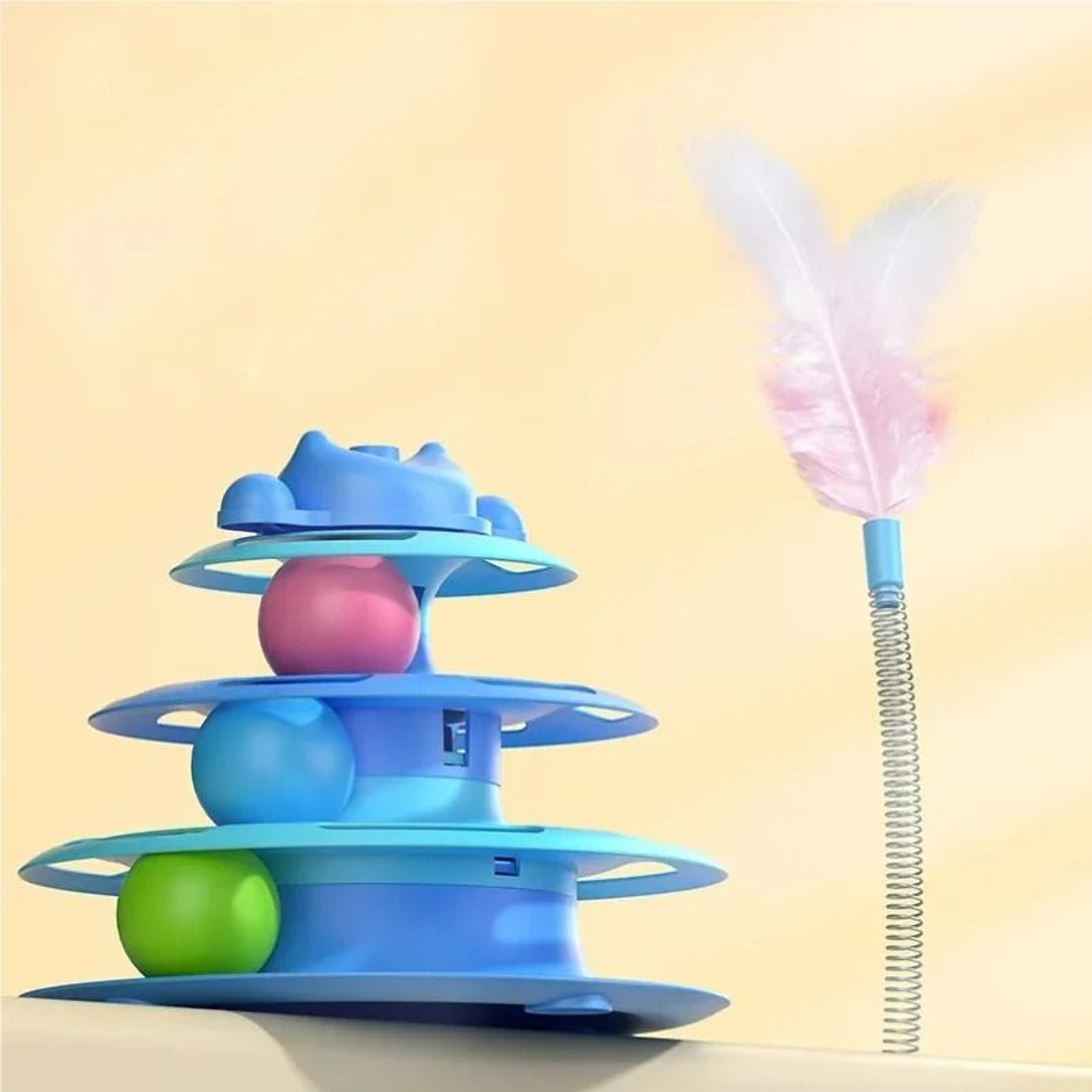 4Layer Interactive Feather Cat Turntable With Fun Toy Ball  Playing Stick 1