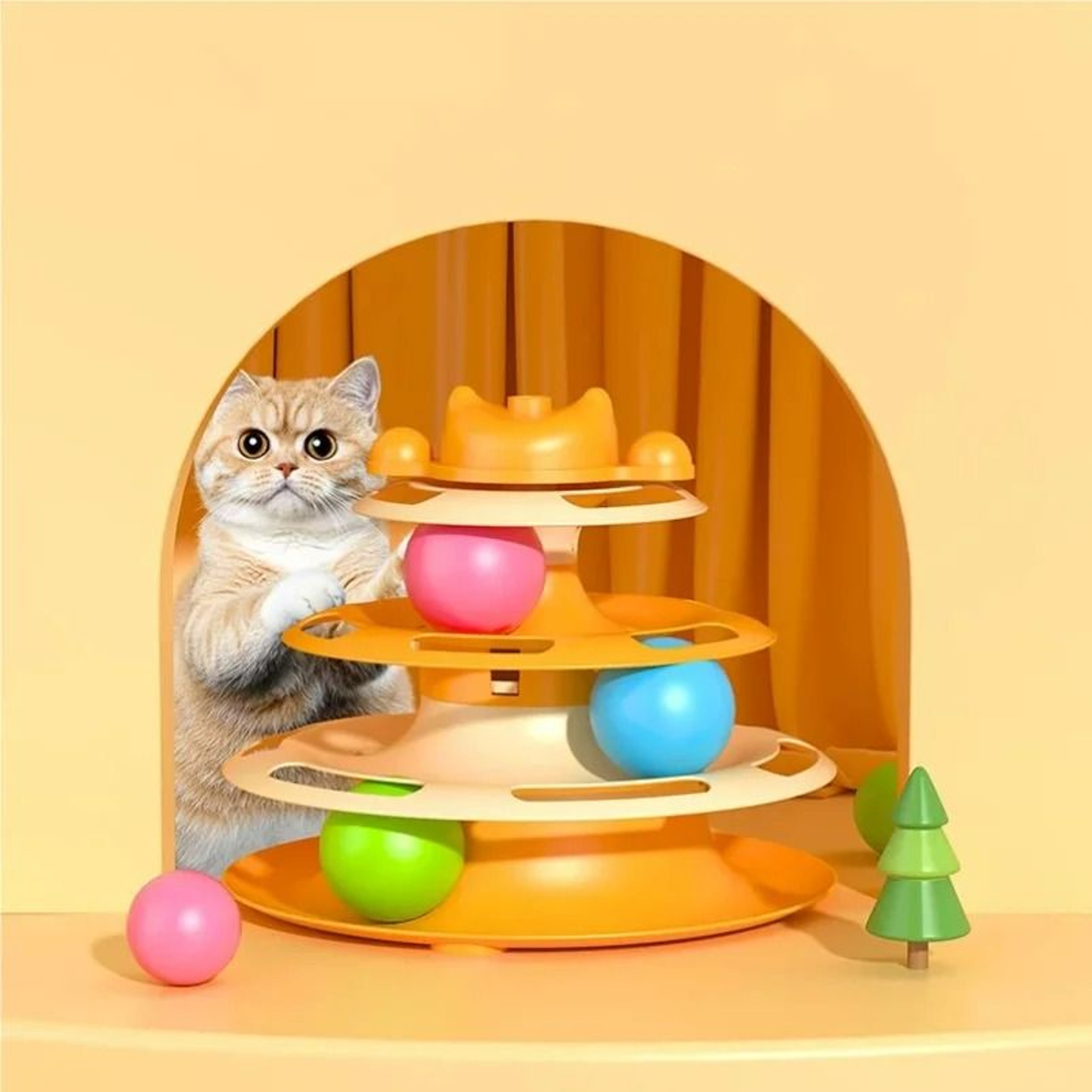 4Layer Interactive Feather Cat Turntable With Fun Toy Ball  Playing Stick 5