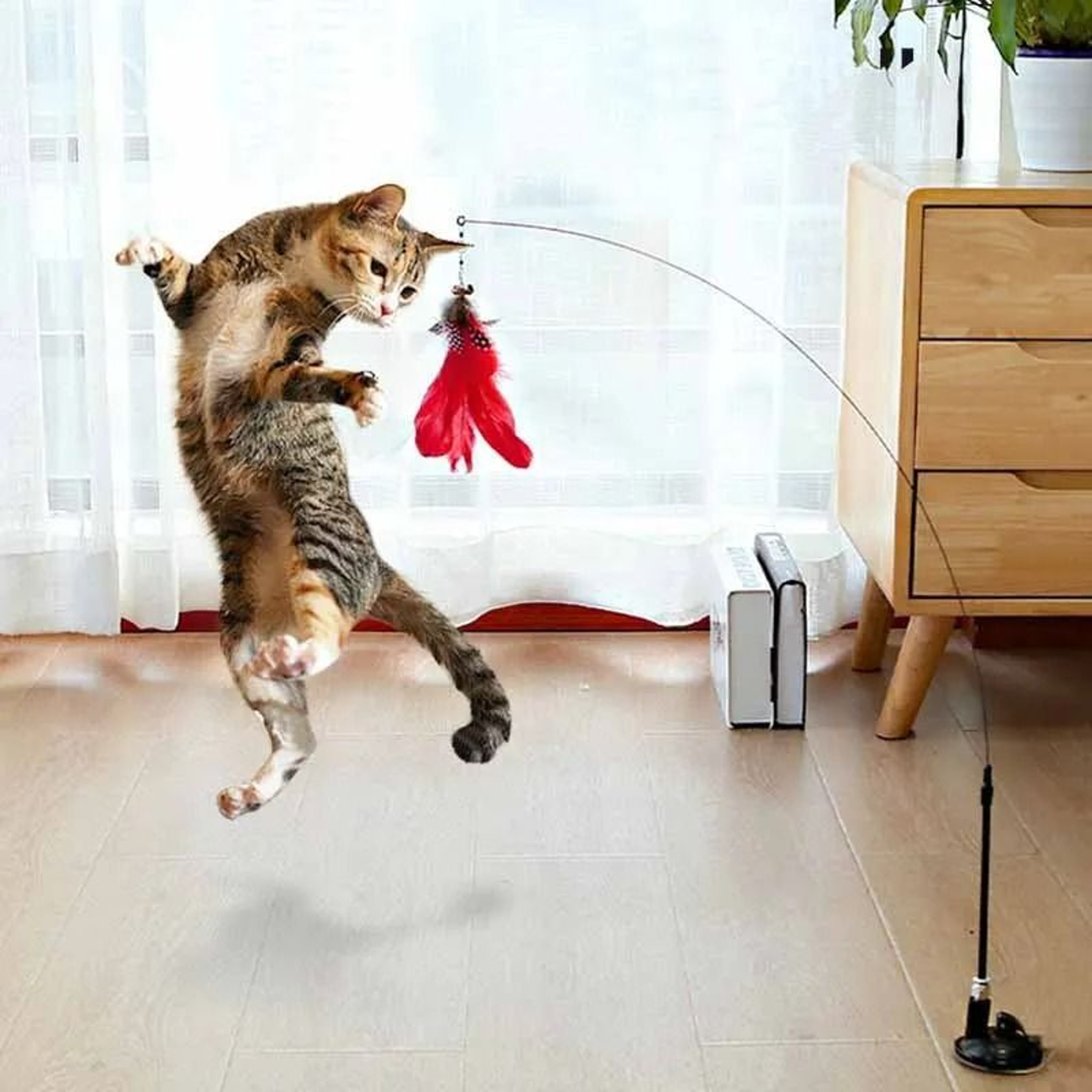 Interactive MultiMode Feather Teaser Wand With Suction Mount 1