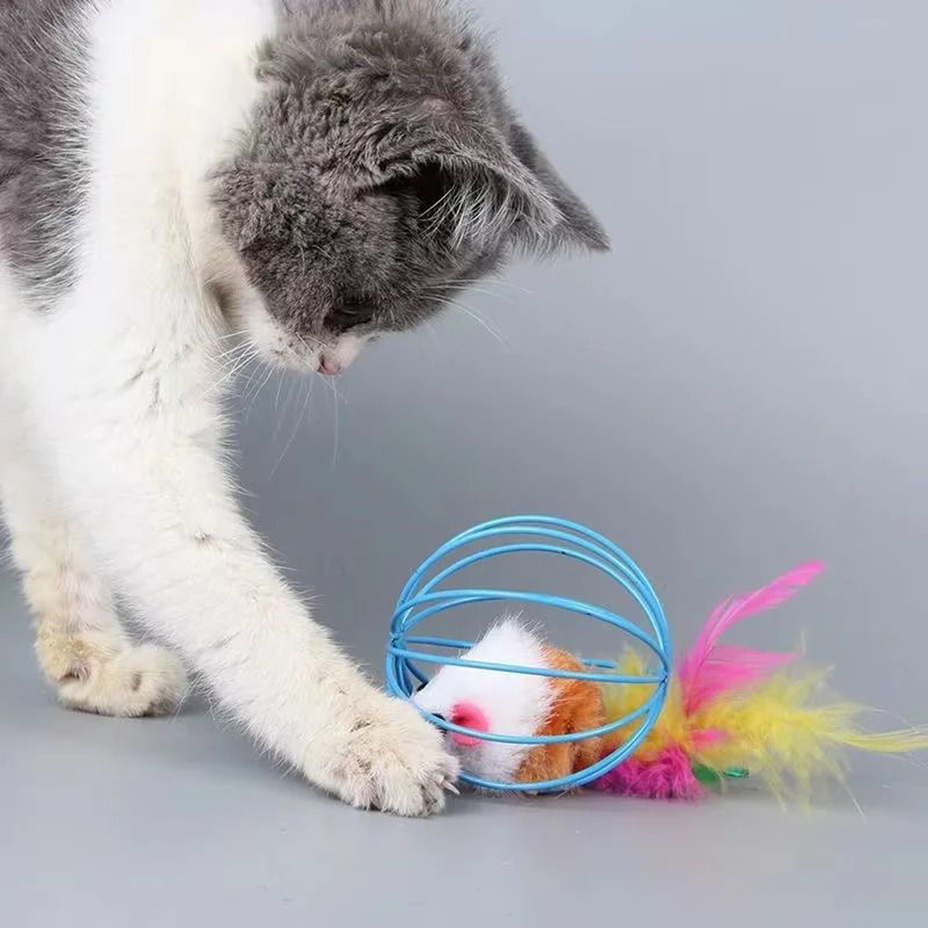 Plush Rolling Mouse Cage Interactive Cat Toy 3