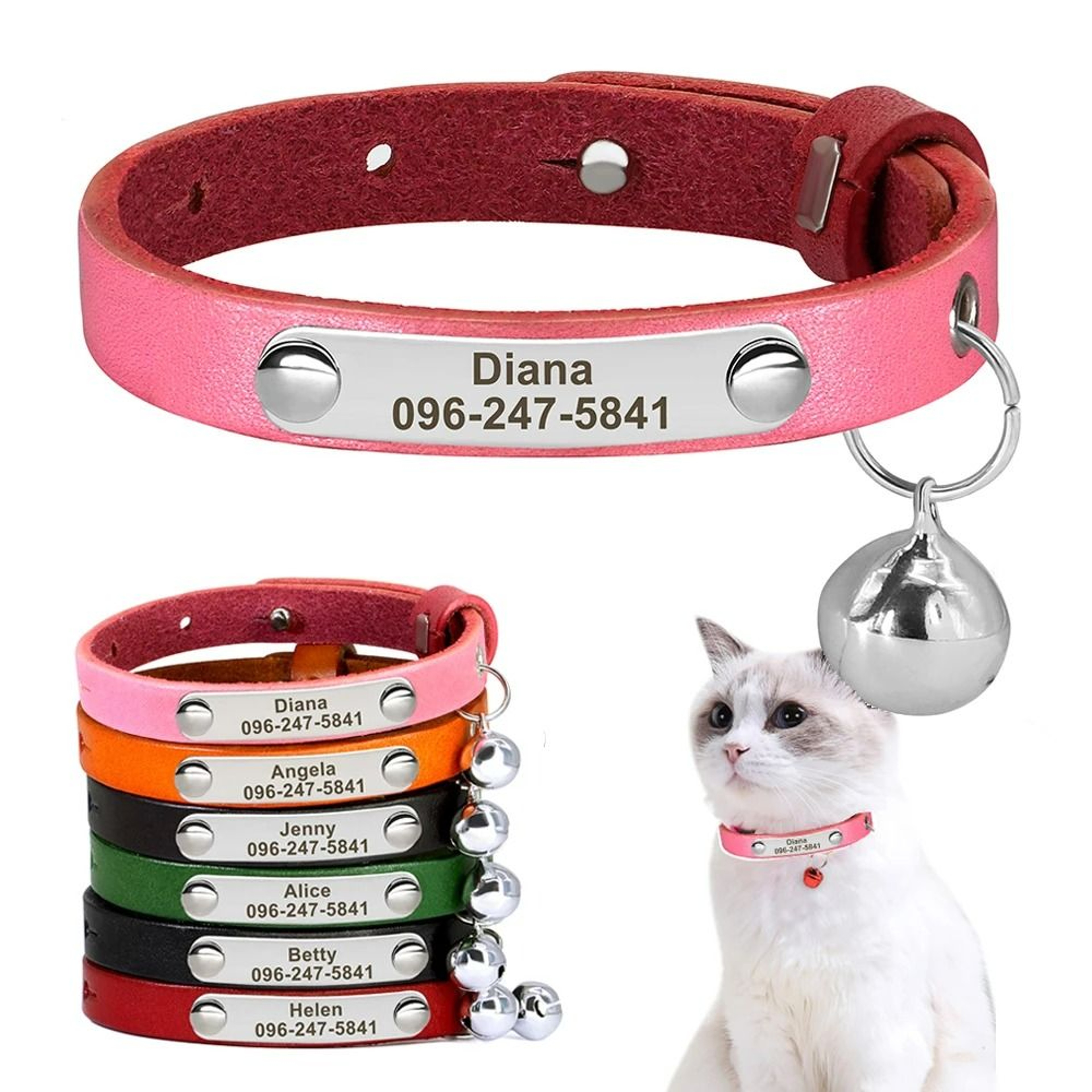 Personalized Safety Cat Collar With Engraved ID Nameplate 0