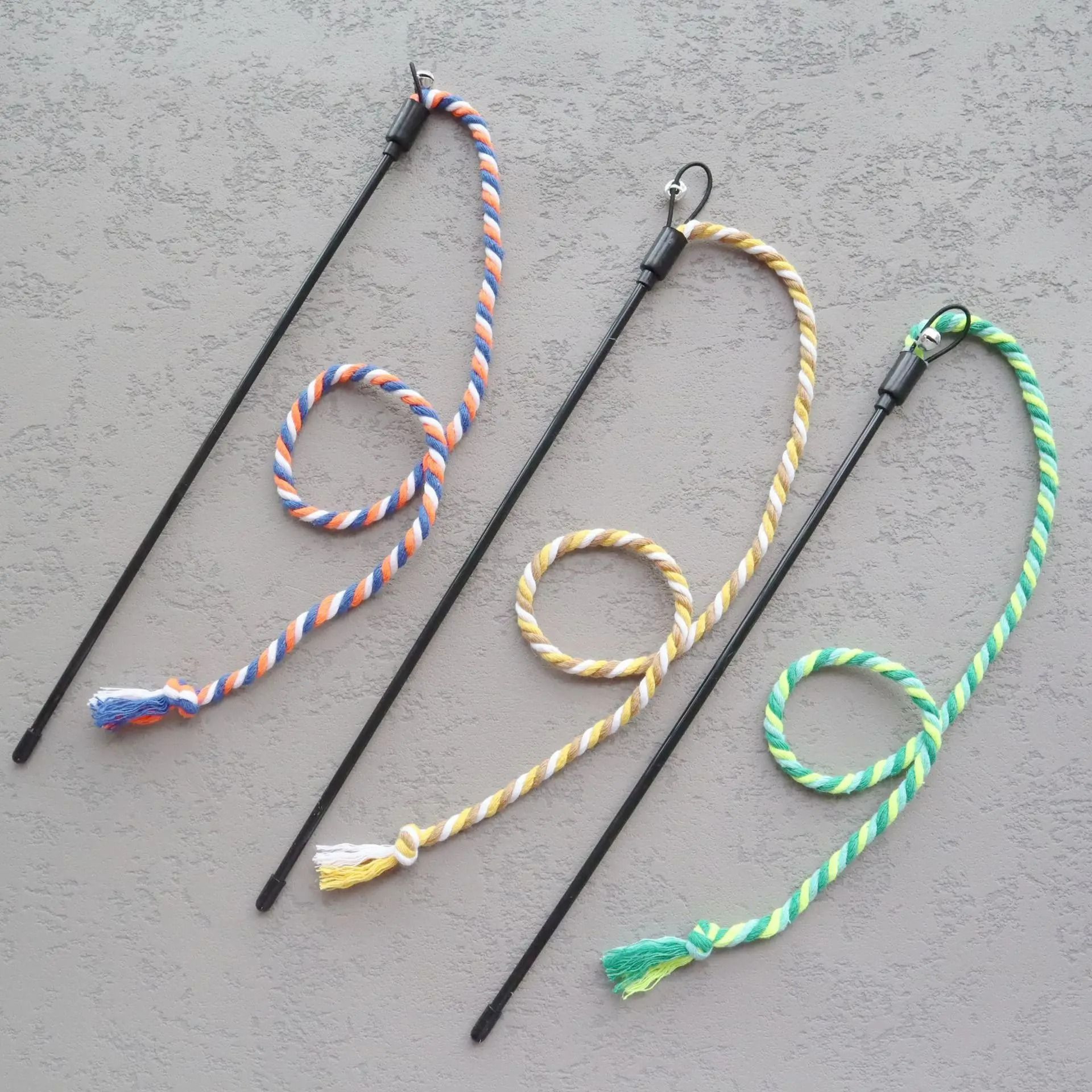 3Piece Cotton Rope Interactive Cat Teaser Wand Set 7