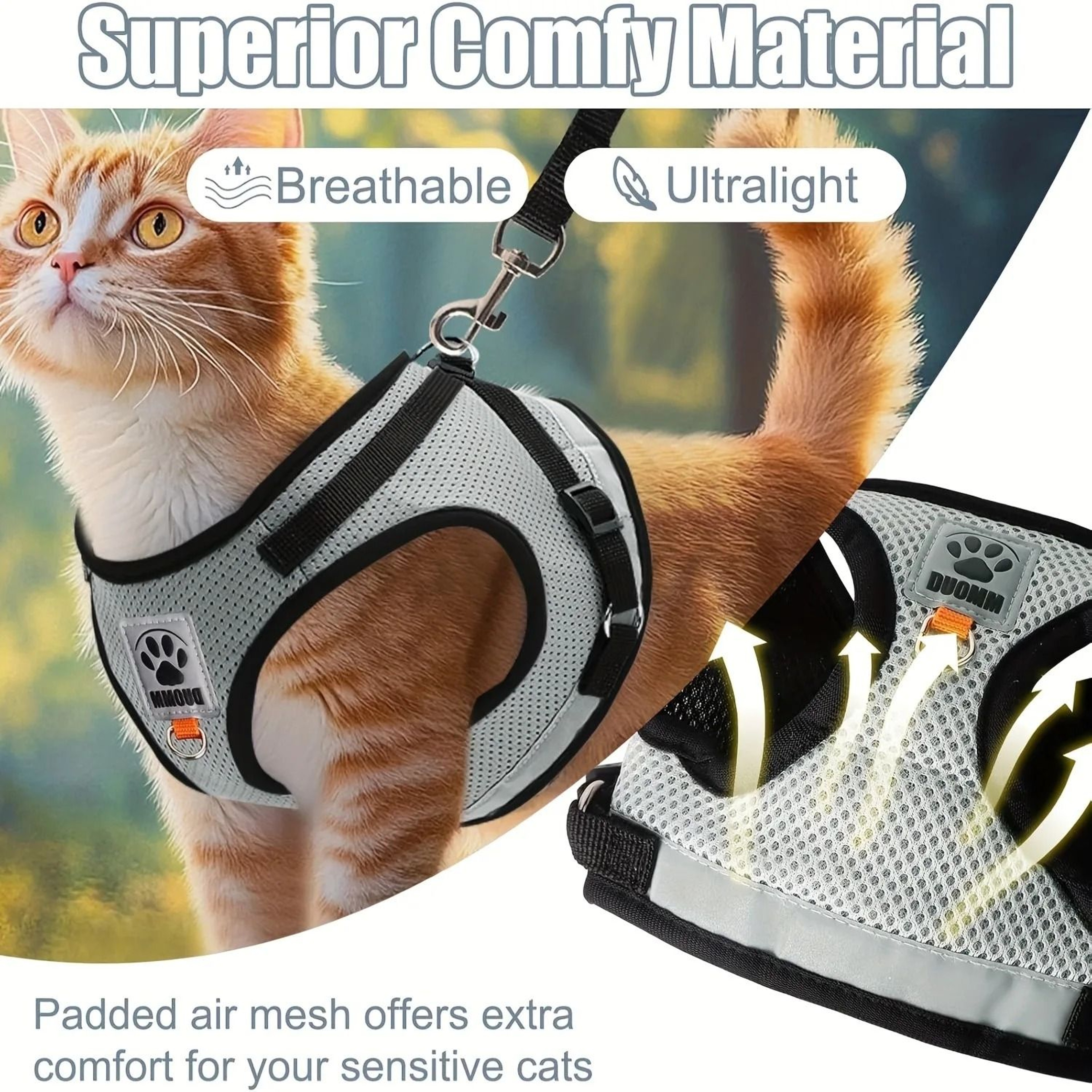 Reflective Air Mesh EscapeProof Cat Harness  Leash Set 2
