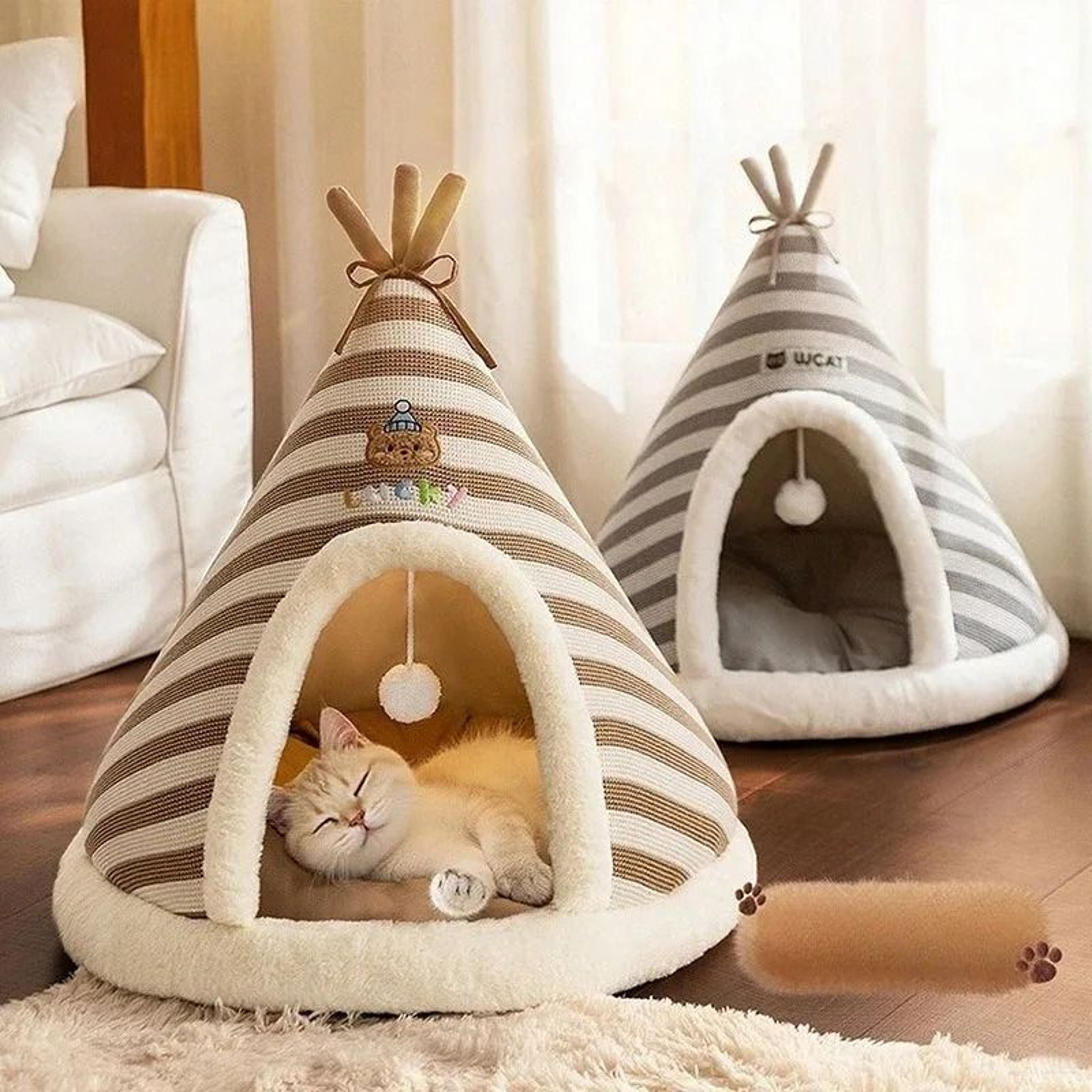 SelfWarming Plush Cat Tent House With Removable Cushion 0