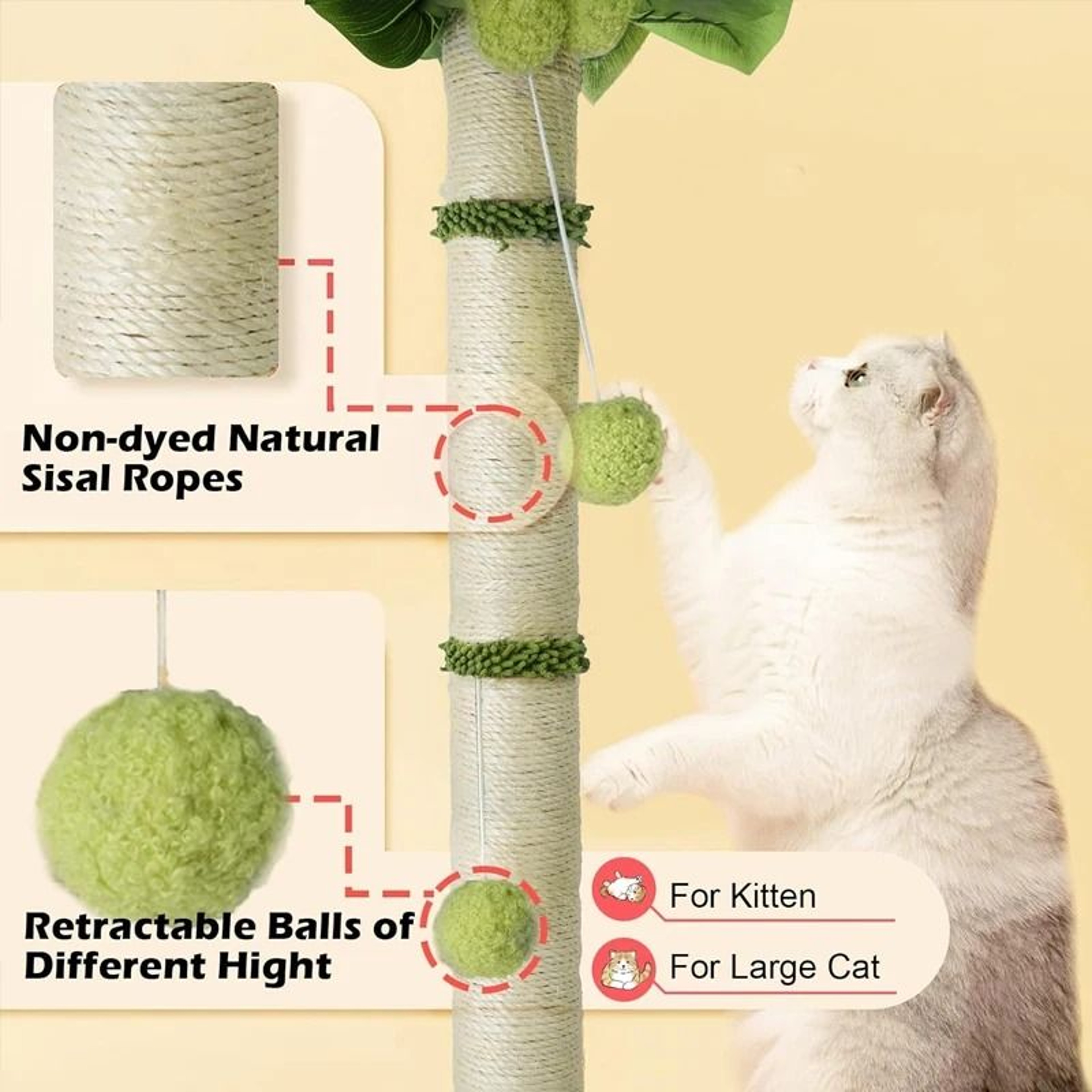 Tropical Palm Tree Cat Scratching Post With Interactive Toys 3